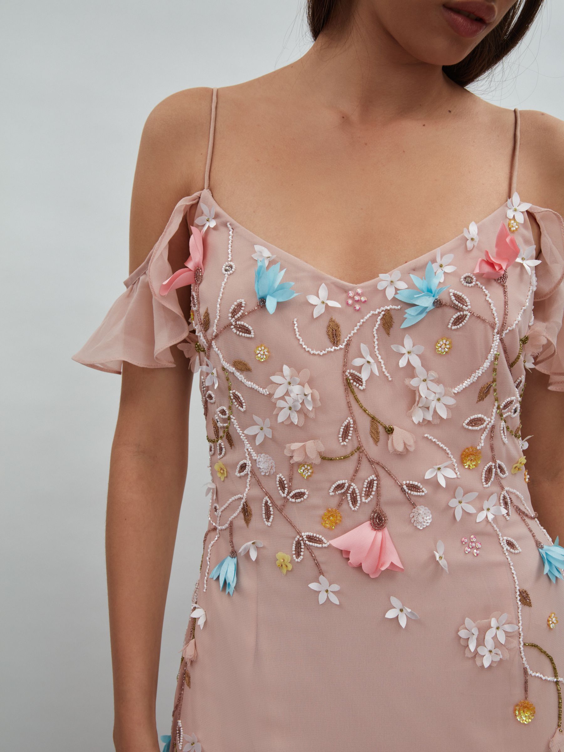 Raishma Embellished Floral Maxi Dress in Light Pink - Image 3 of 5