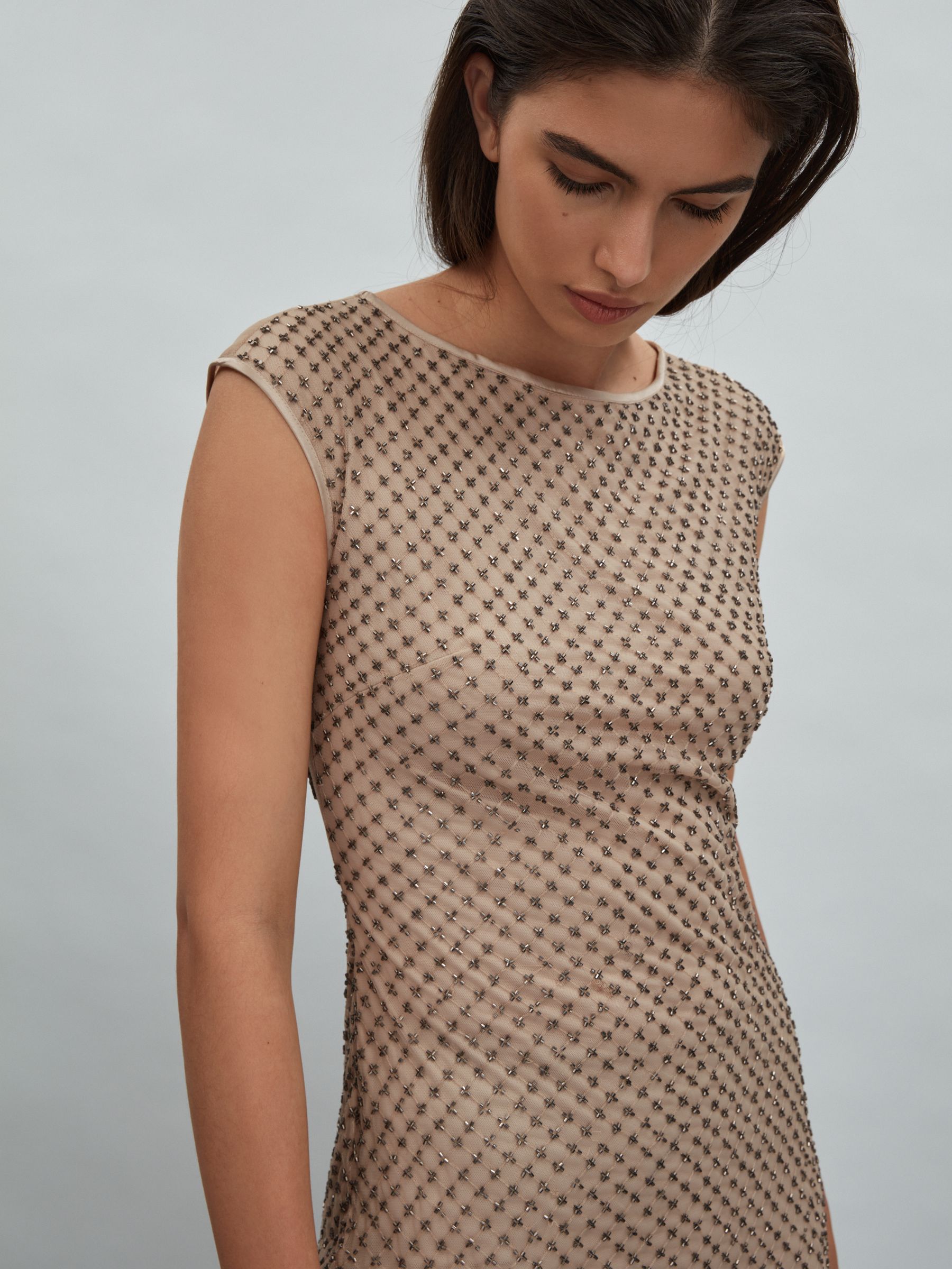 Raishma Embellished Maxi Dress in Nude - Image 3 of 5