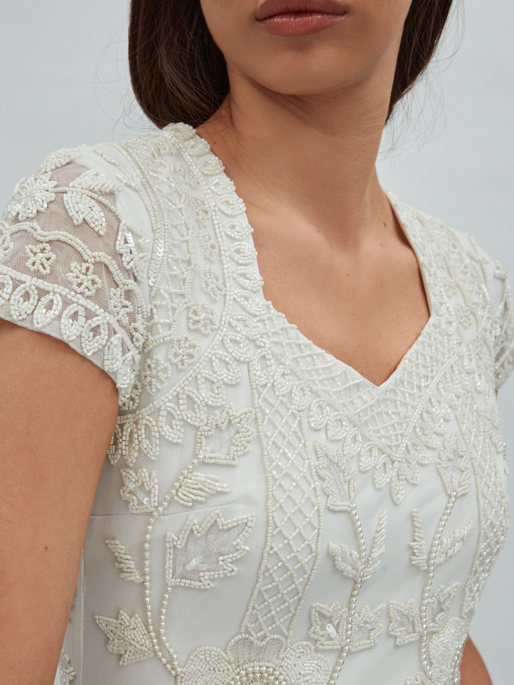 raishma isabella beaded neckline dress product info and reviews Reiss Floral Maxi in Ivory enhanced by a lace
