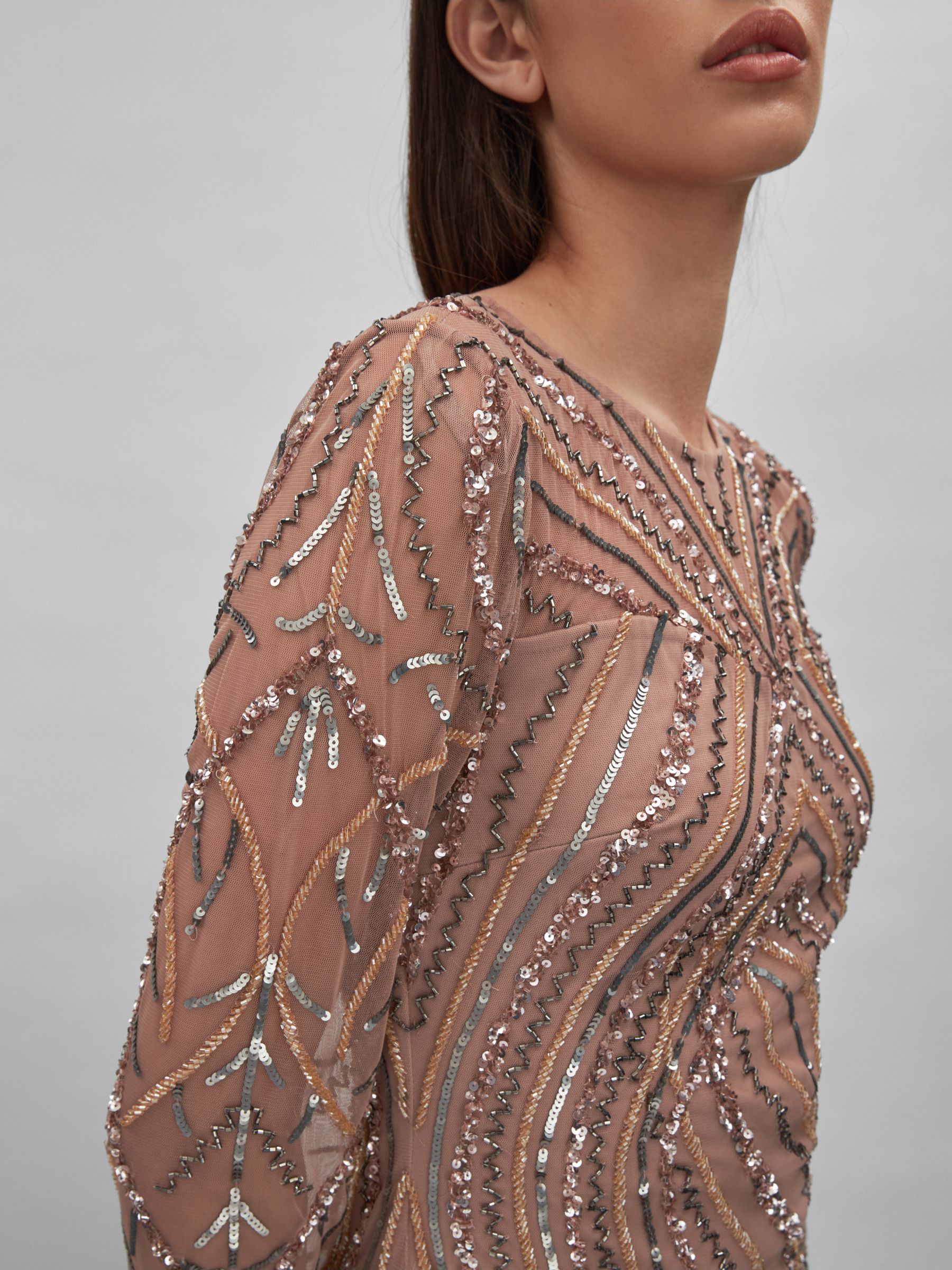 Raishma Embellished Tulle Maxi Dress in Champagne - Image 3 of 5