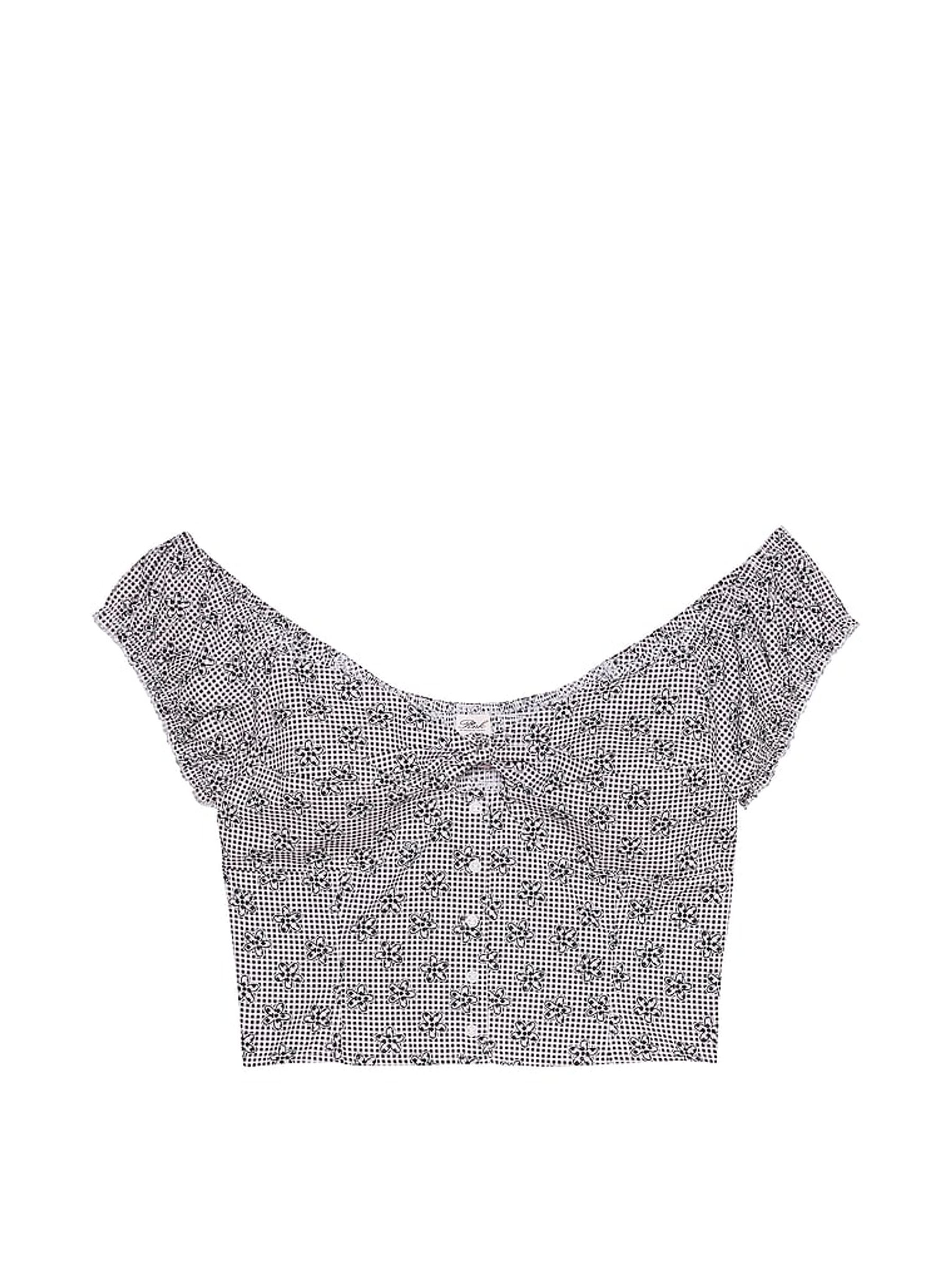 Midnight Meadow Grey Satin Frankies Bikinis Marilyn Satin Short Sleeve Crop Top - Image 3 of 3