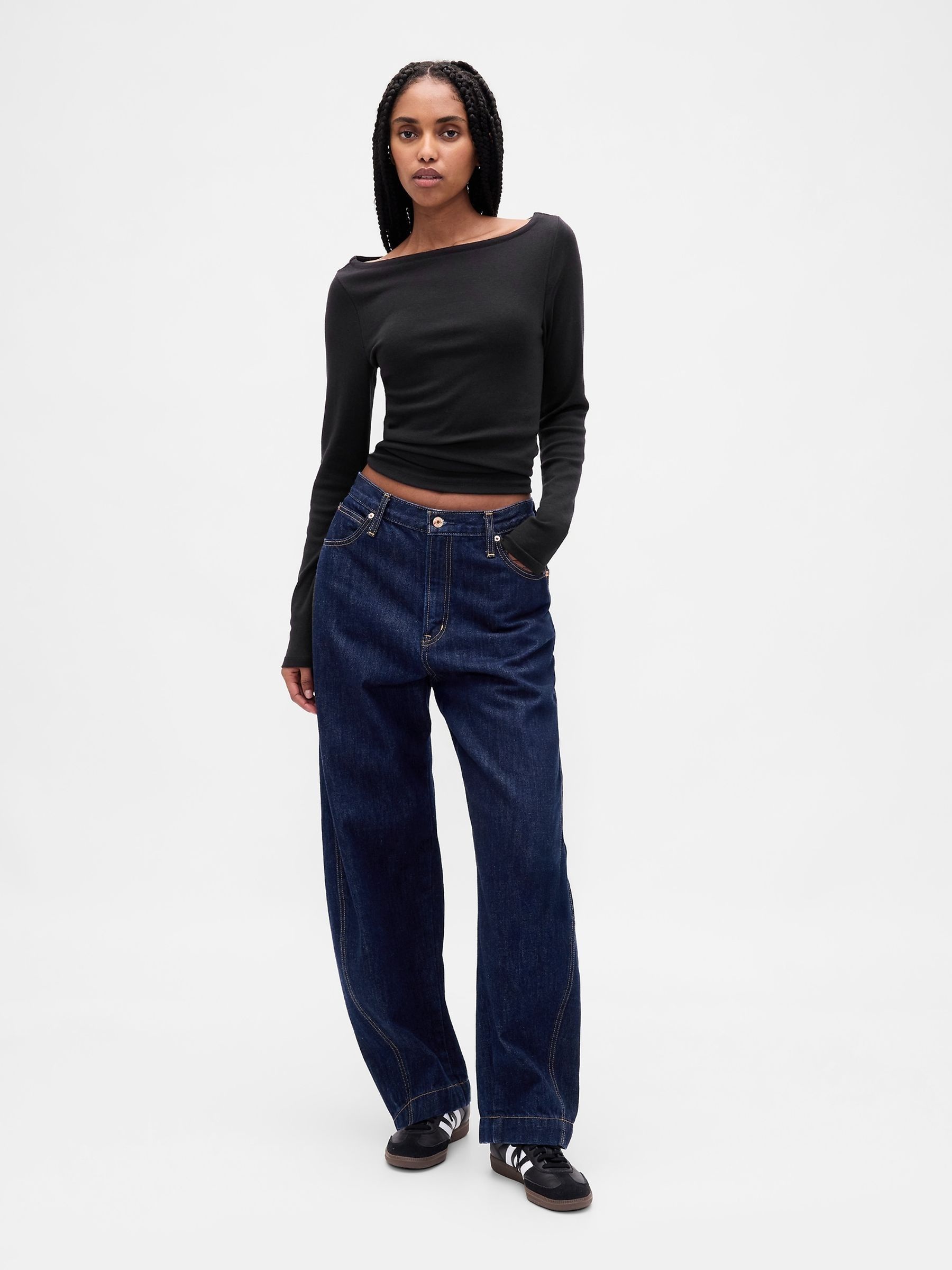 Black Modern Boatneck Long Sleeve T-Shirt - Image 3 of 4