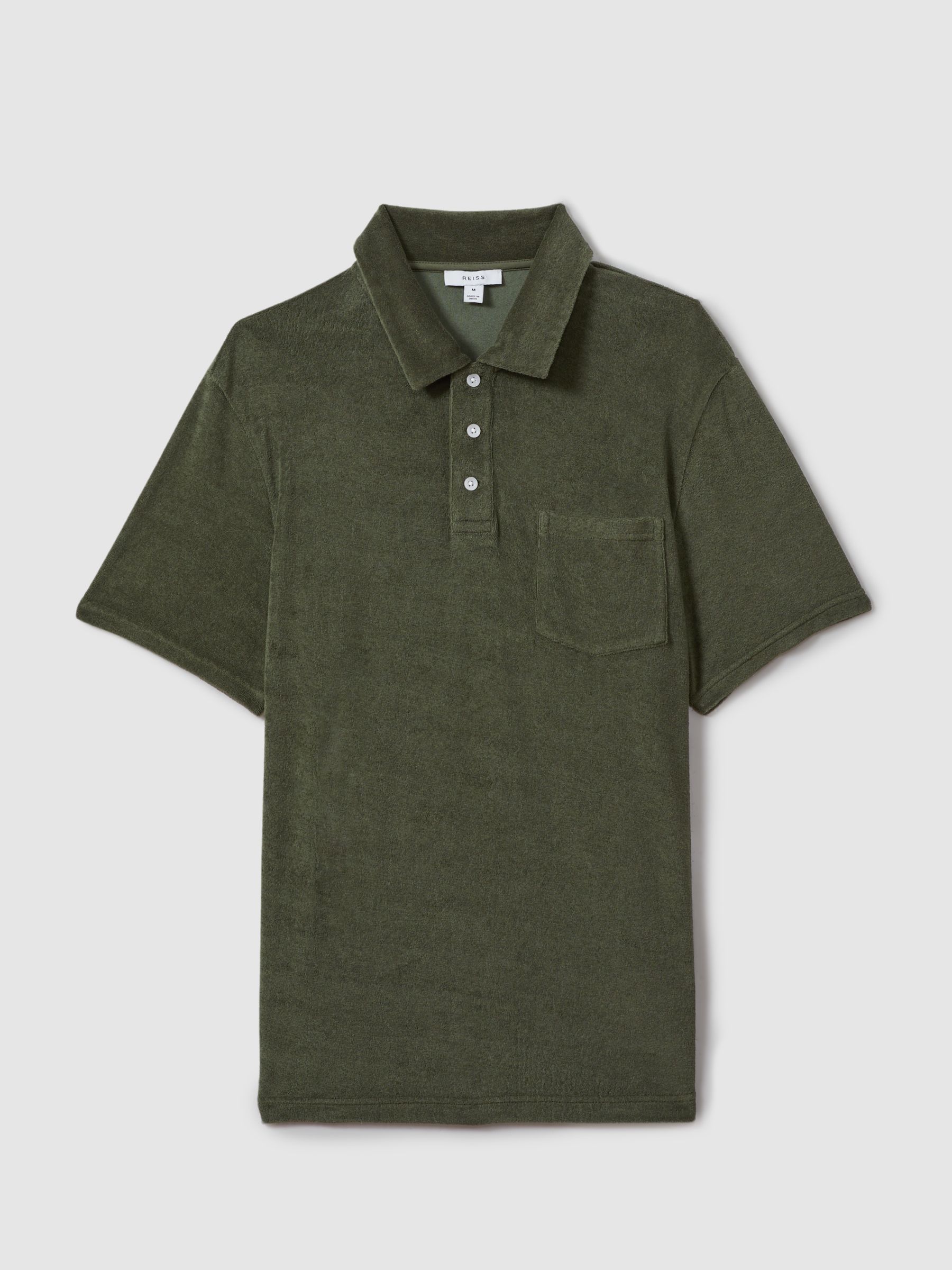 Towelling Polo Shirt in Olive Green - Image 2 of 5