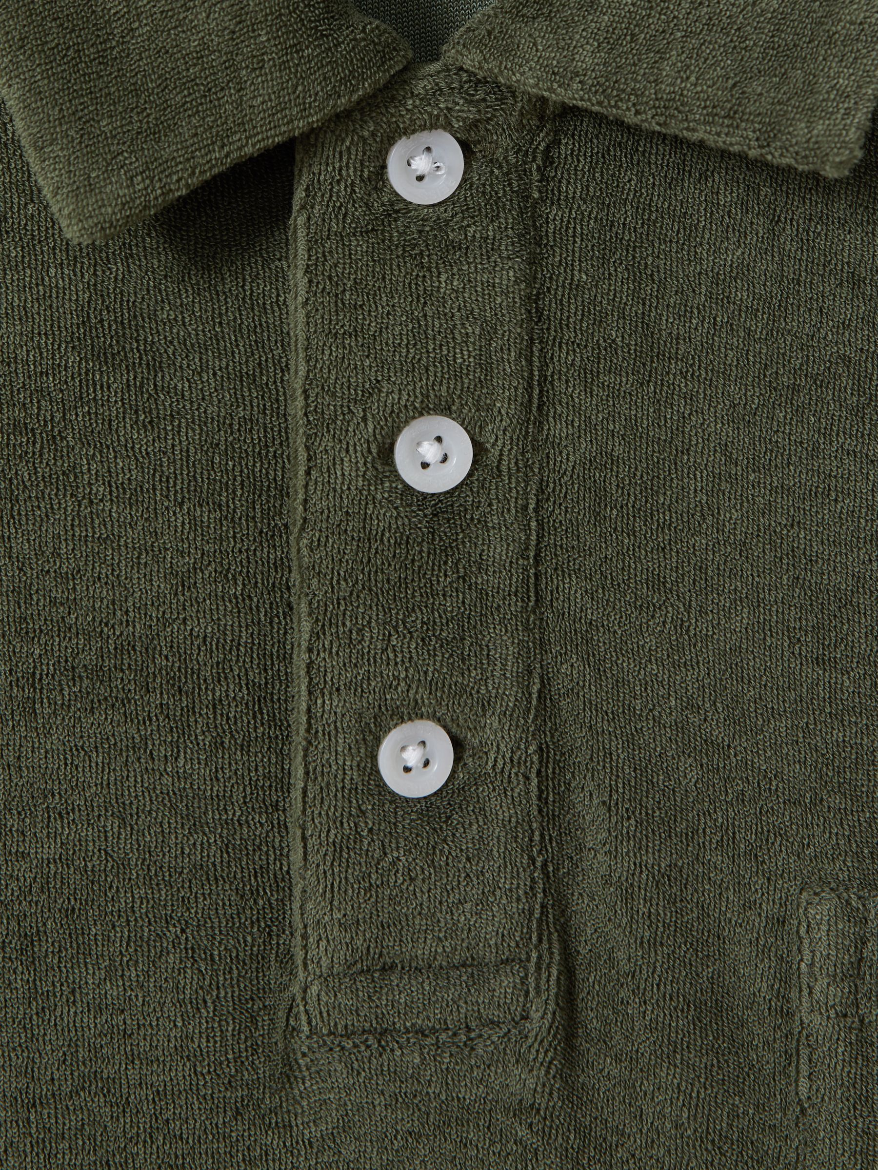 Towelling Polo Shirt in Olive Green - Image 5 of 5