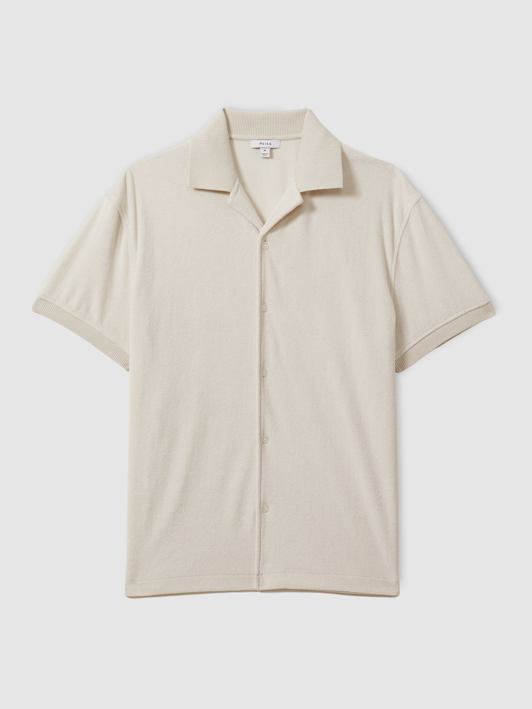 Towelling Cuban Collar Shirt in Off White - Image 2 of 6