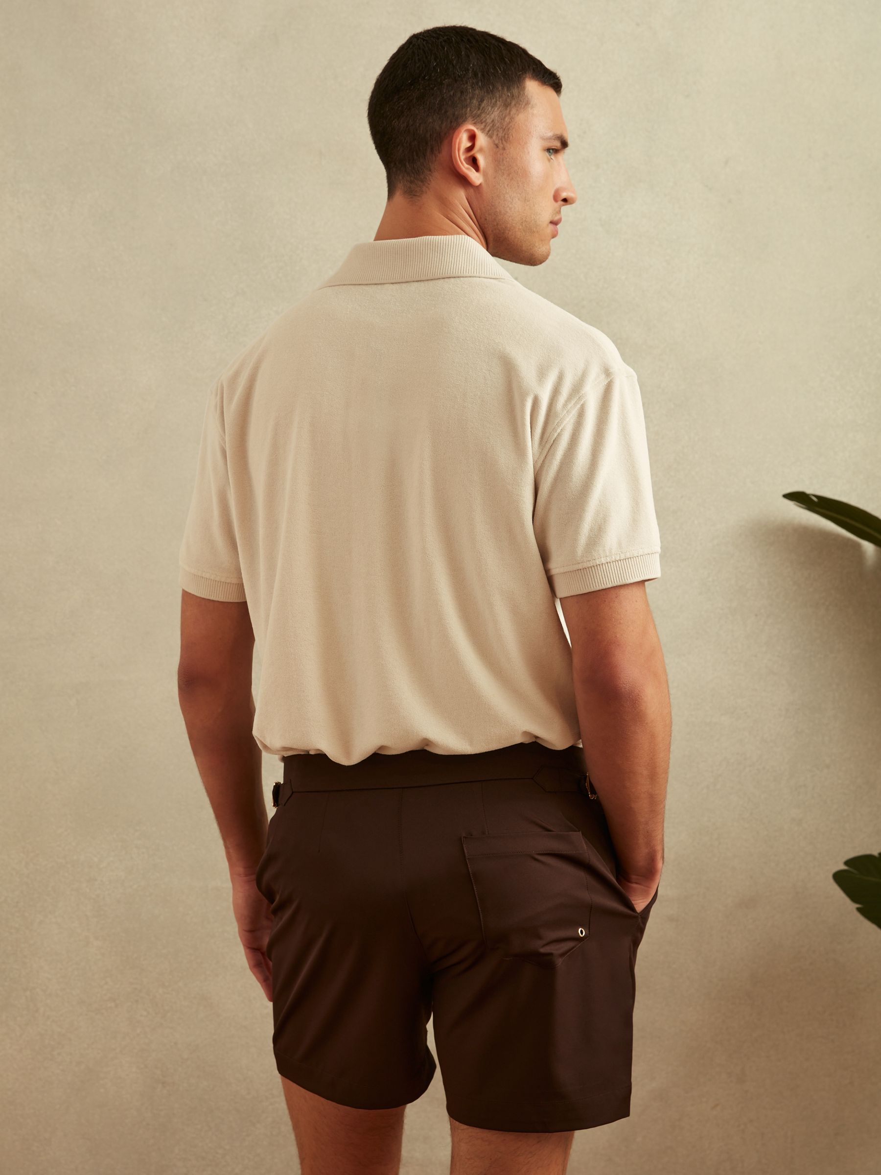 Towelling Cuban Collar Shirt in Off White - Image 5 of 6