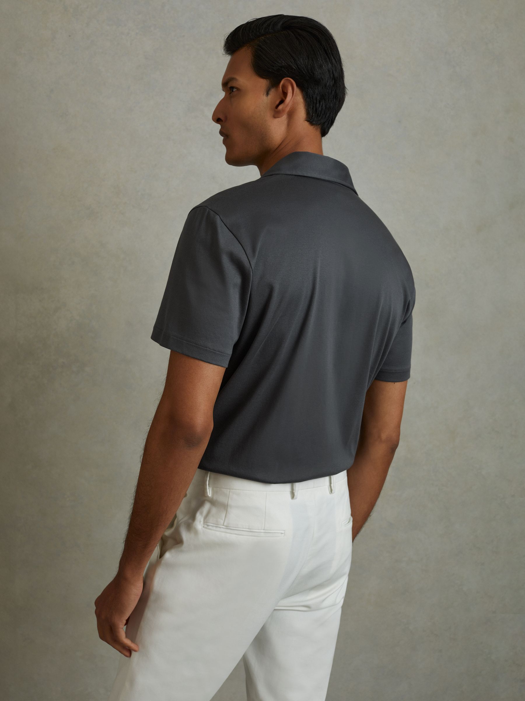 Mercerised Cotton Colourblock Cuban Collar Shirt in Blue Multi - Image 4 of 5