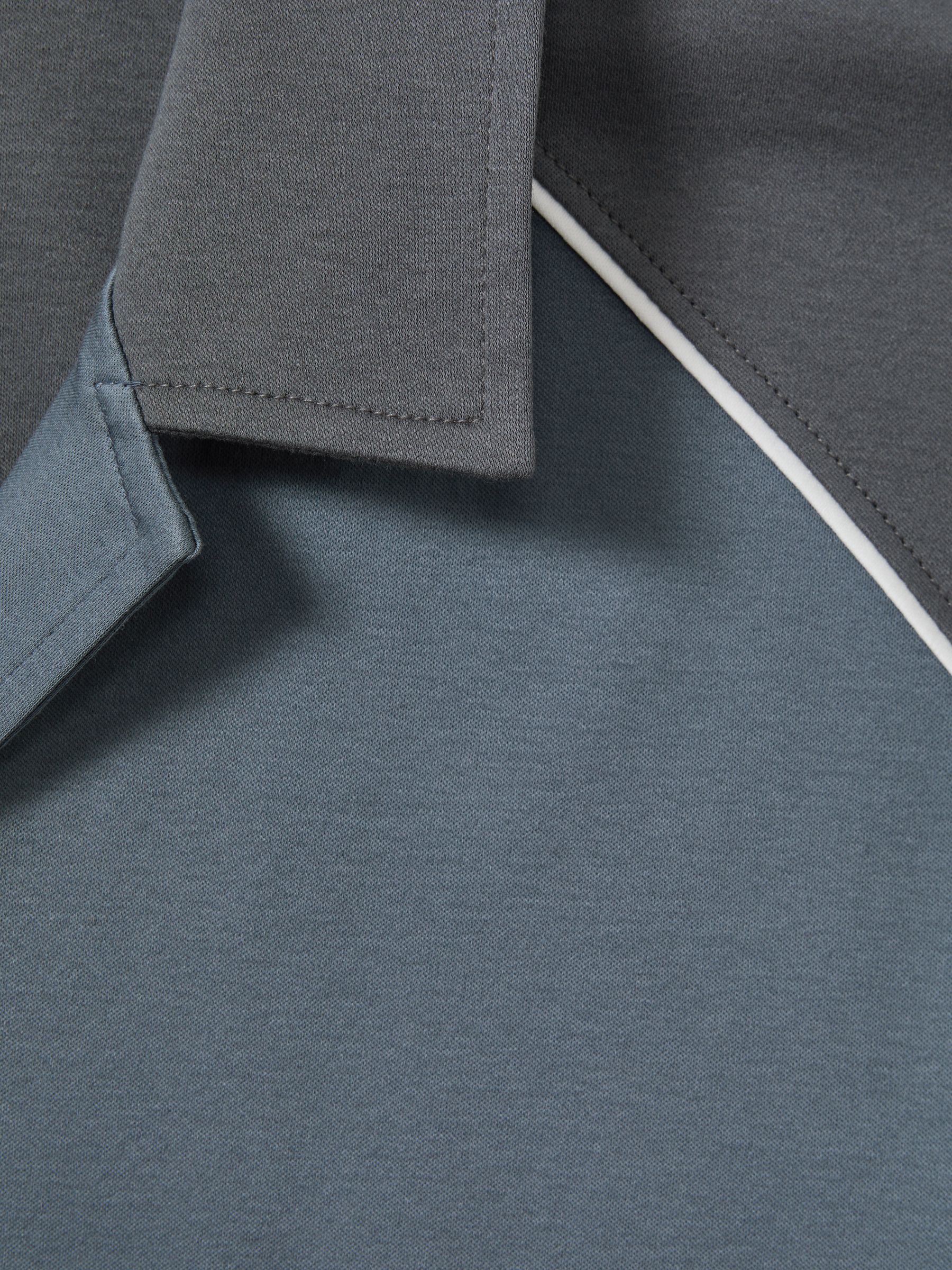 Mercerised Cotton Colourblock Cuban Collar Shirt in Blue Multi - Image 5 of 5