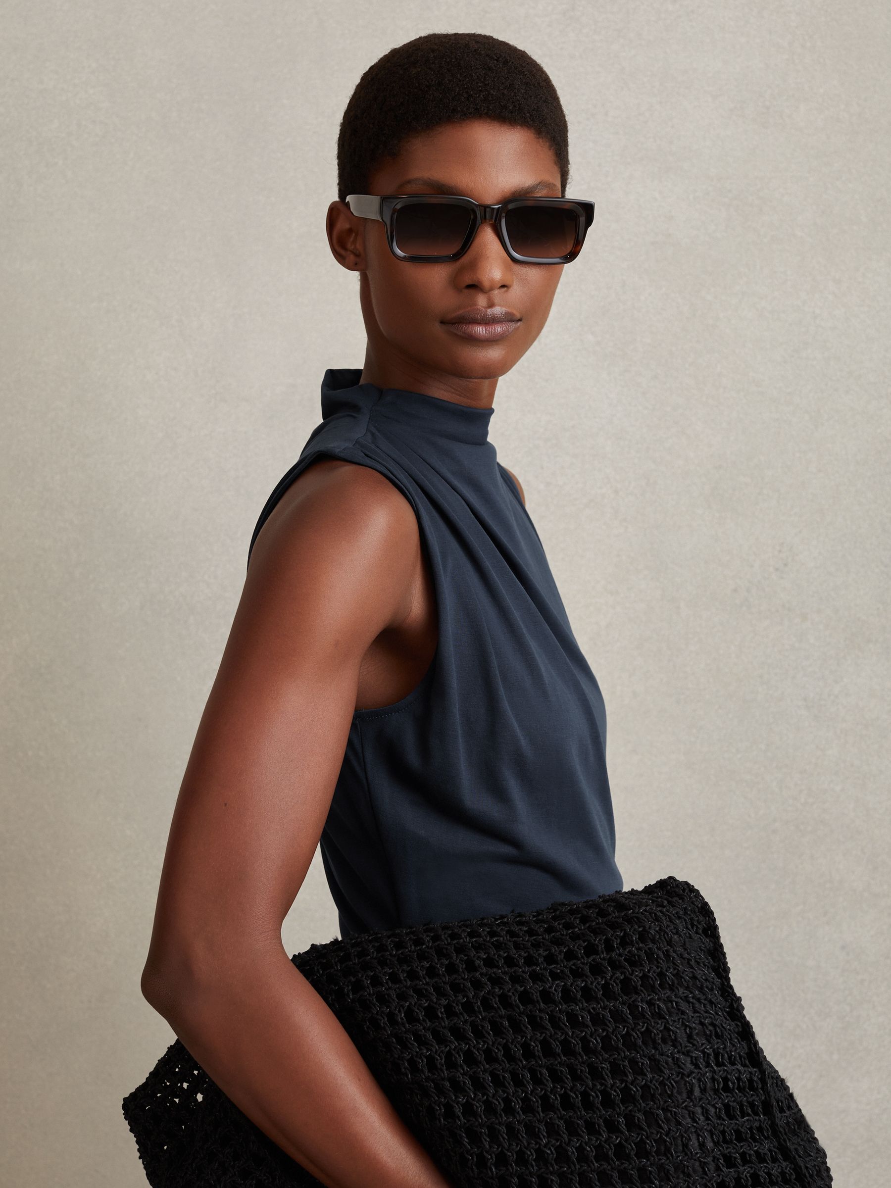 Modal Blend Ruched Midi Dress in Navy - Image 4 of 6