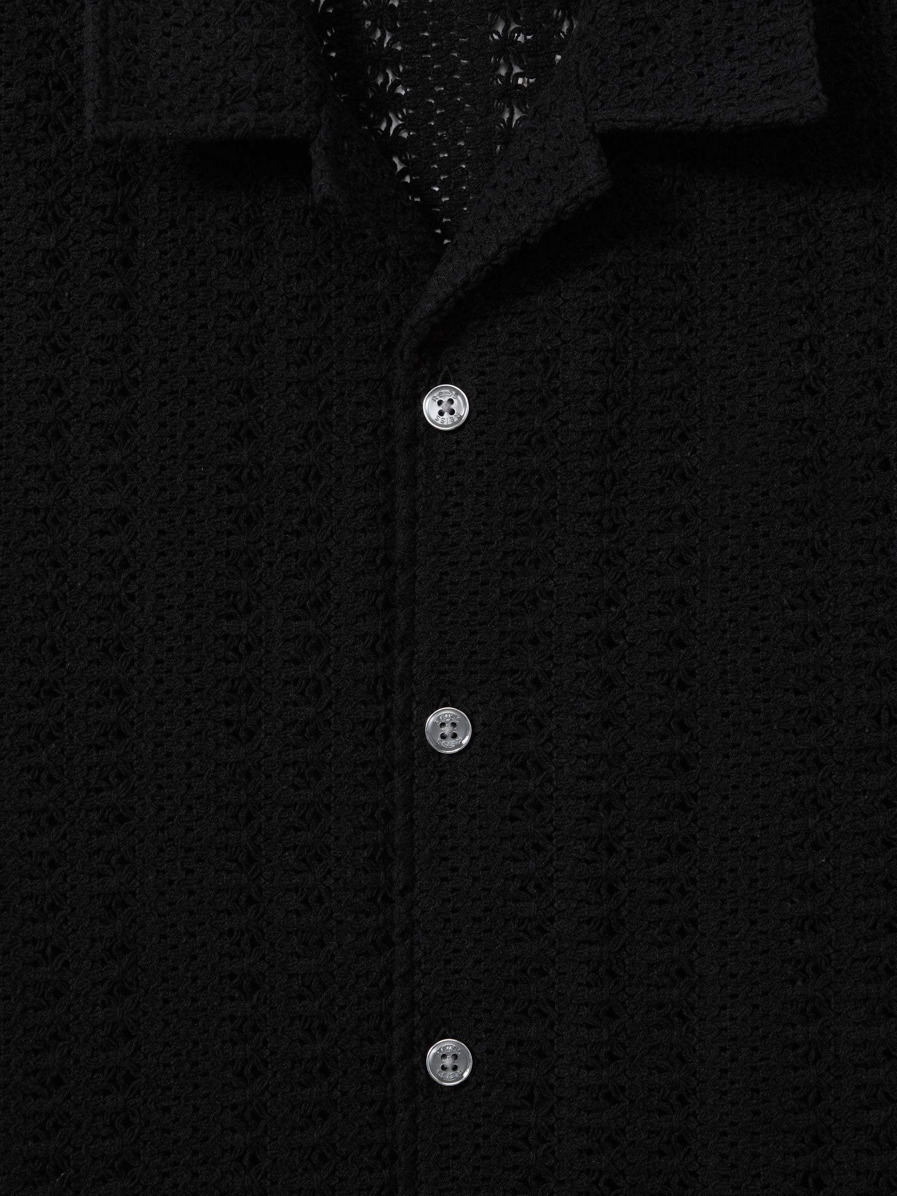 Cotton Crochet Cuban Collar Shirt in Black - Image 5 of 5