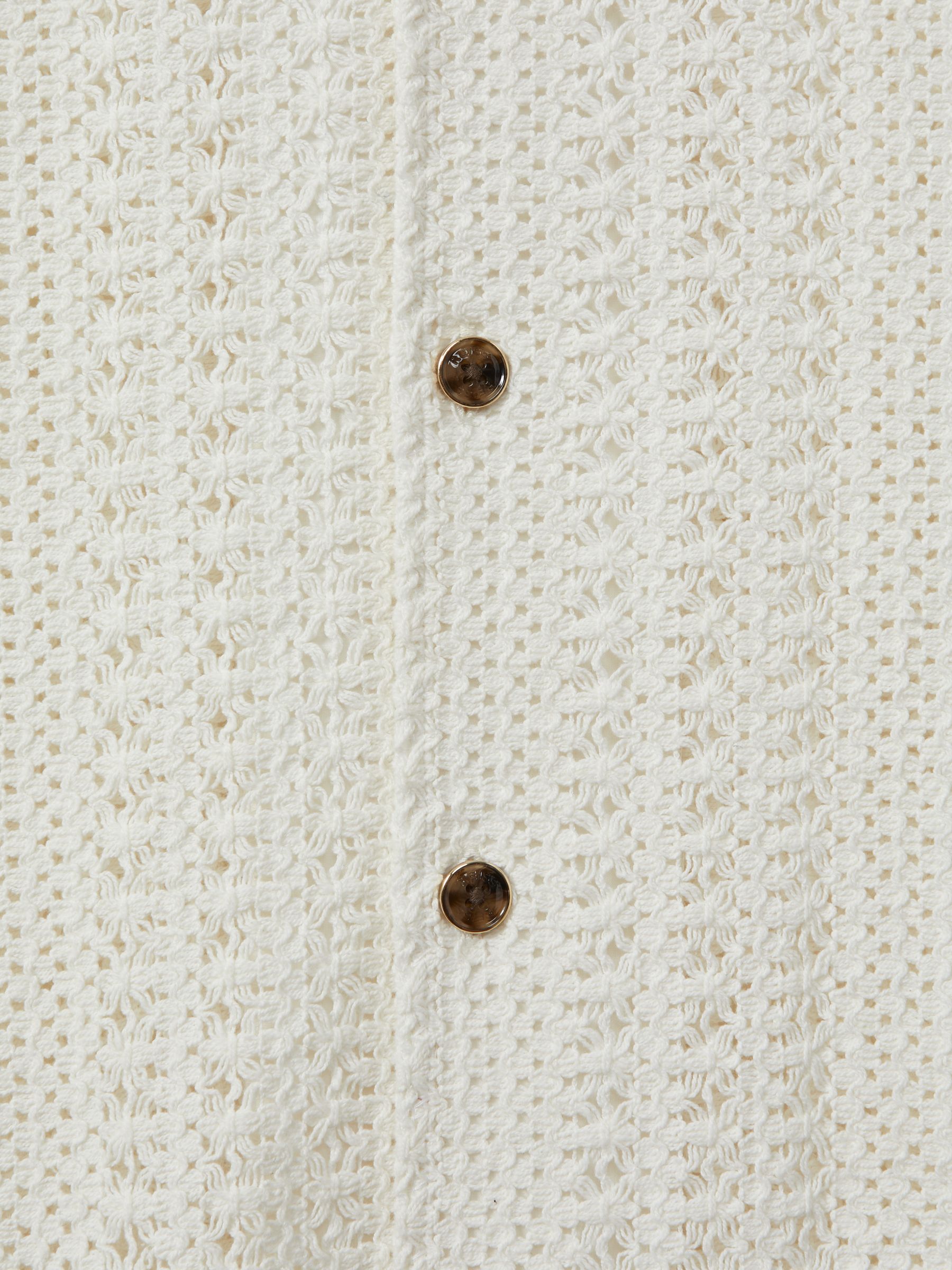 Cotton Crochet Cuban Collar Shirt in Ecru - Image 5 of 5
