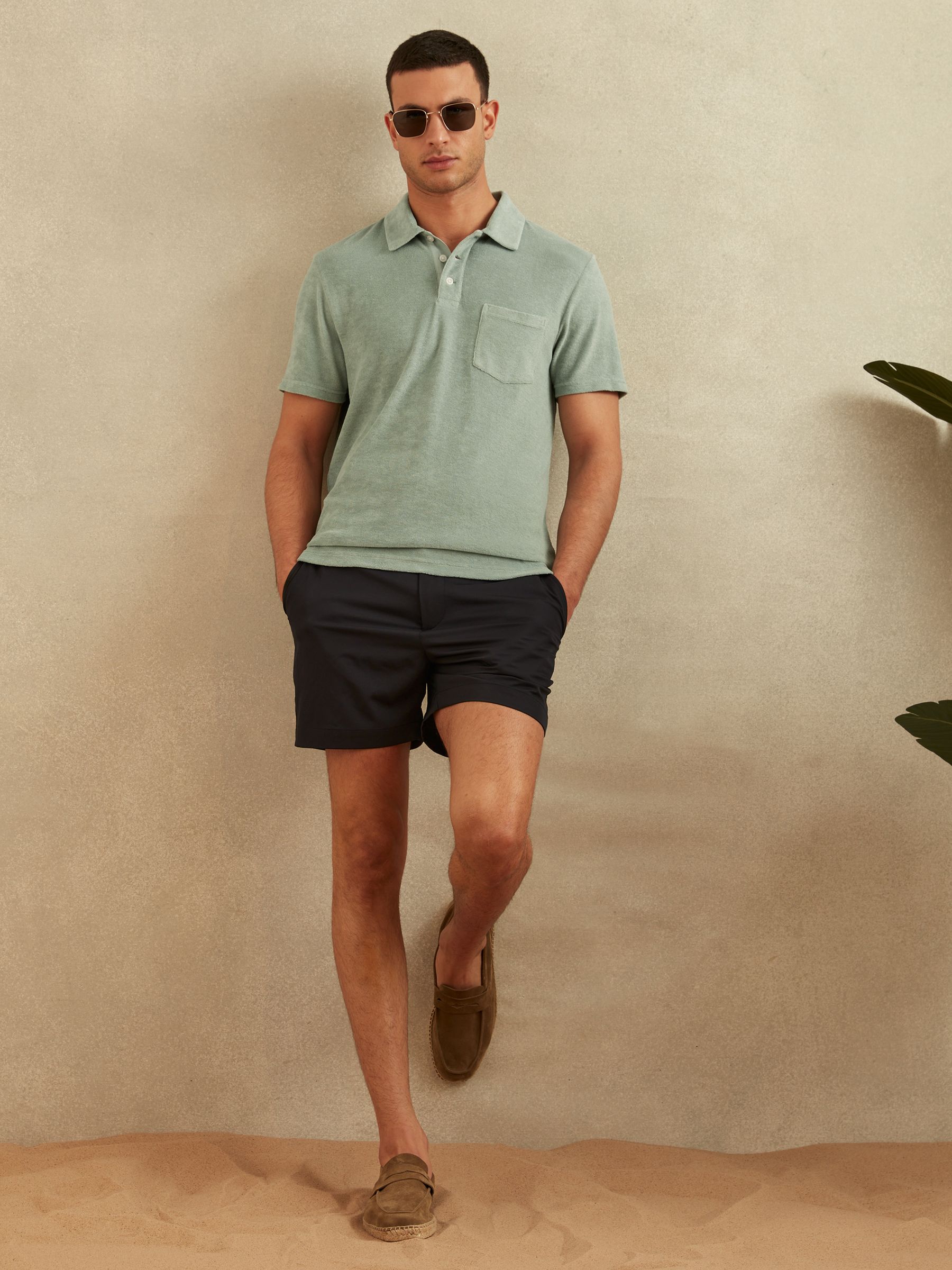 Towelling Polo Shirt in Mint - Image 3 of 5