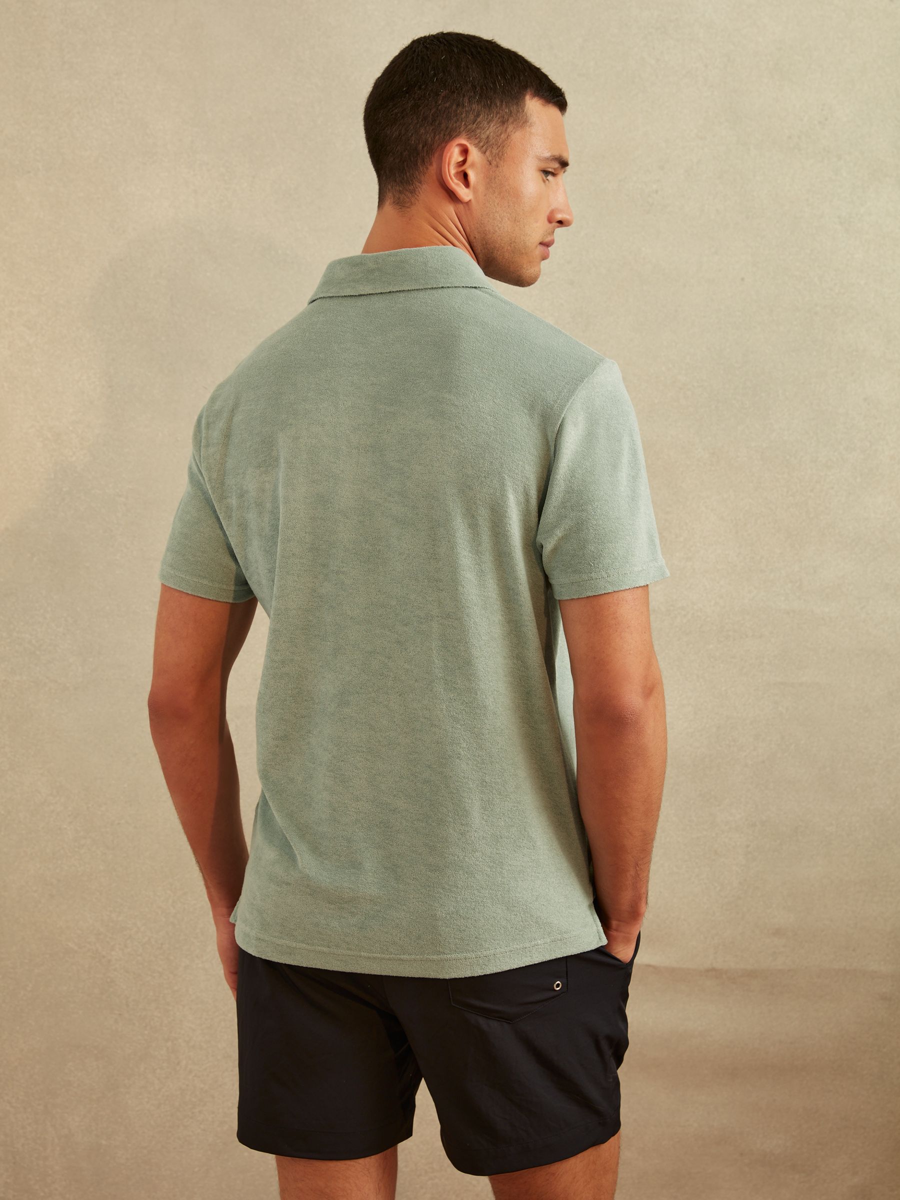 Towelling Polo Shirt in Mint - Image 4 of 5