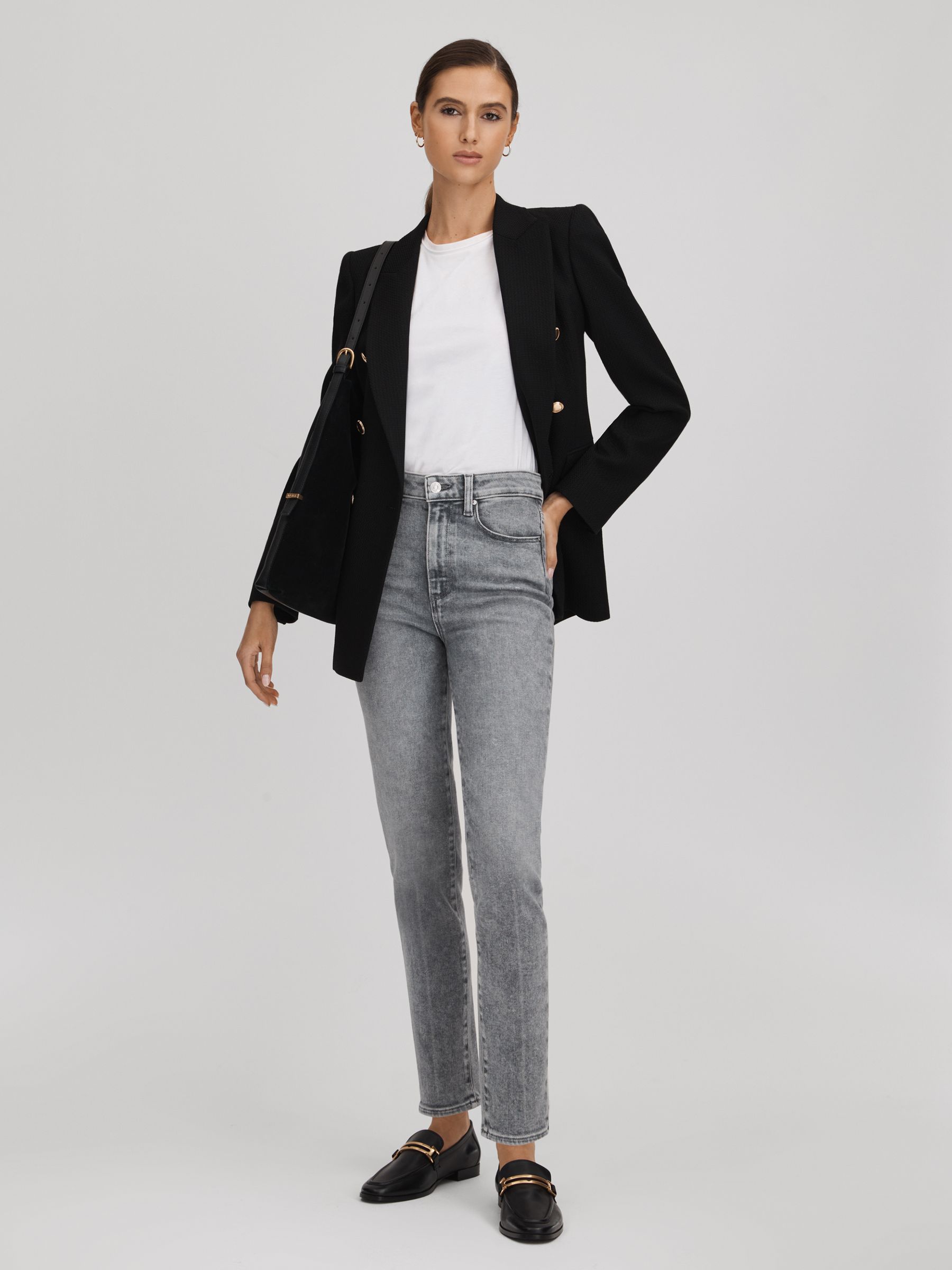 Paige Slim Fit Washed Jeans in Grey Rain - Image 3 of 6