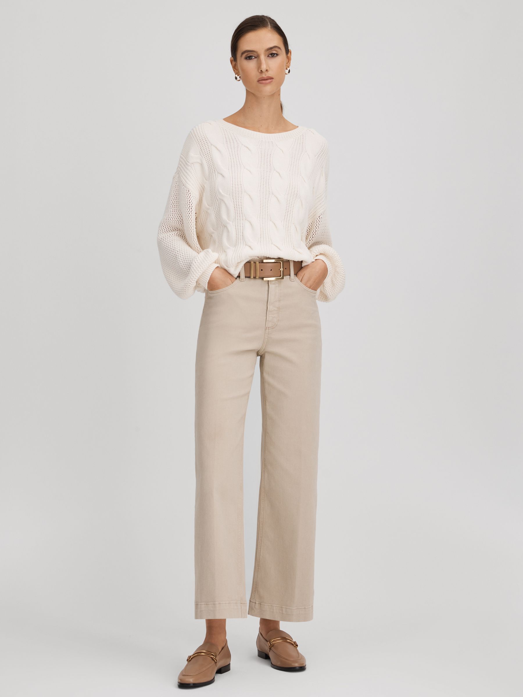 Paige Flared Cropped Jeans in Soft Sand - Image 3 of 6