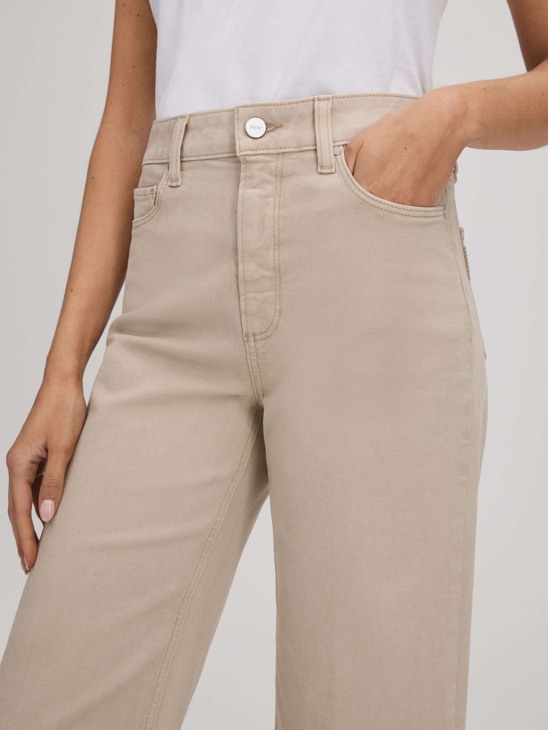 Paige Flared Cropped Jeans in Soft Sand - Image 4 of 6