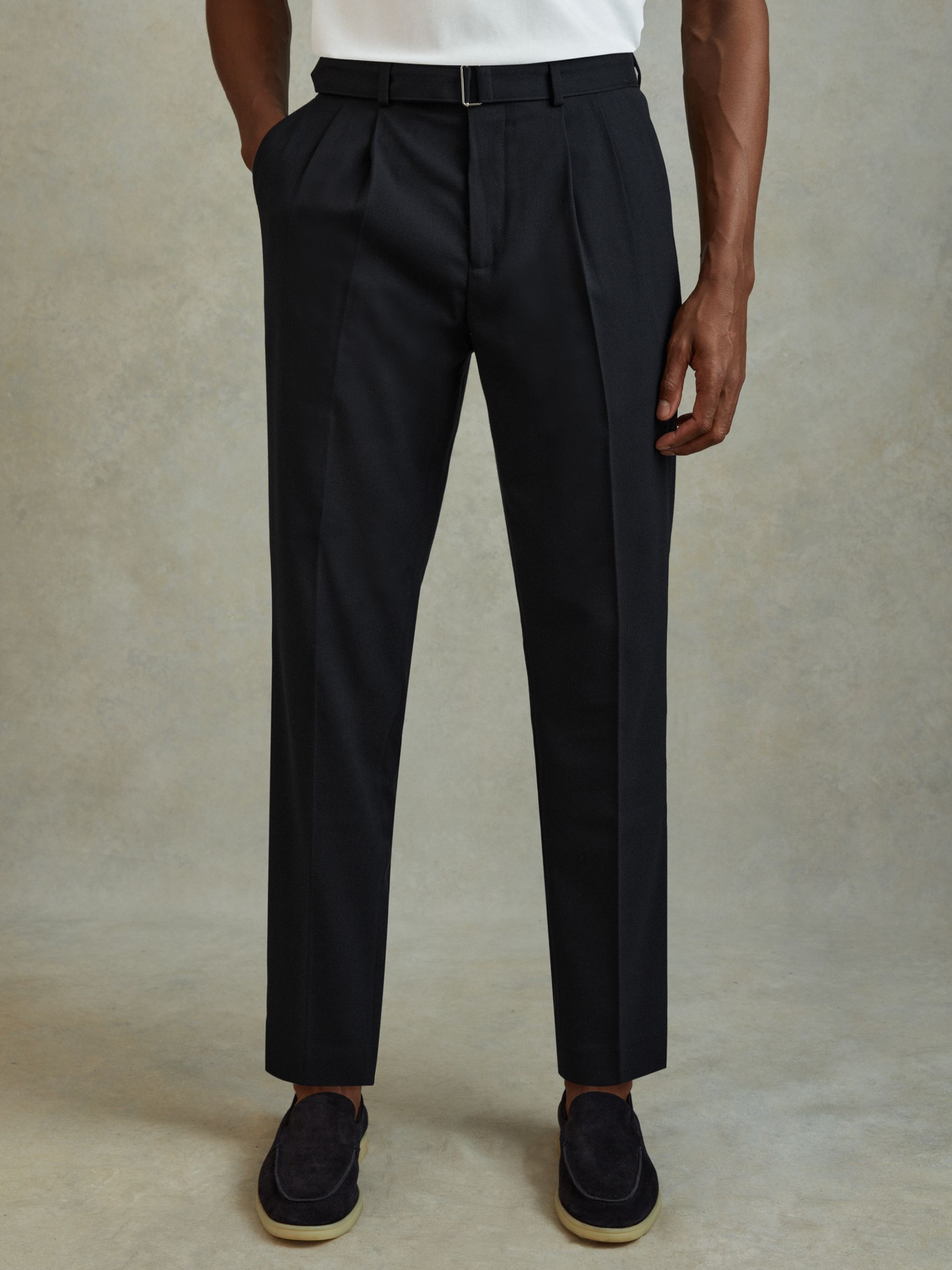 Belted Cropped Trousers in Navy - Image 1 of 6