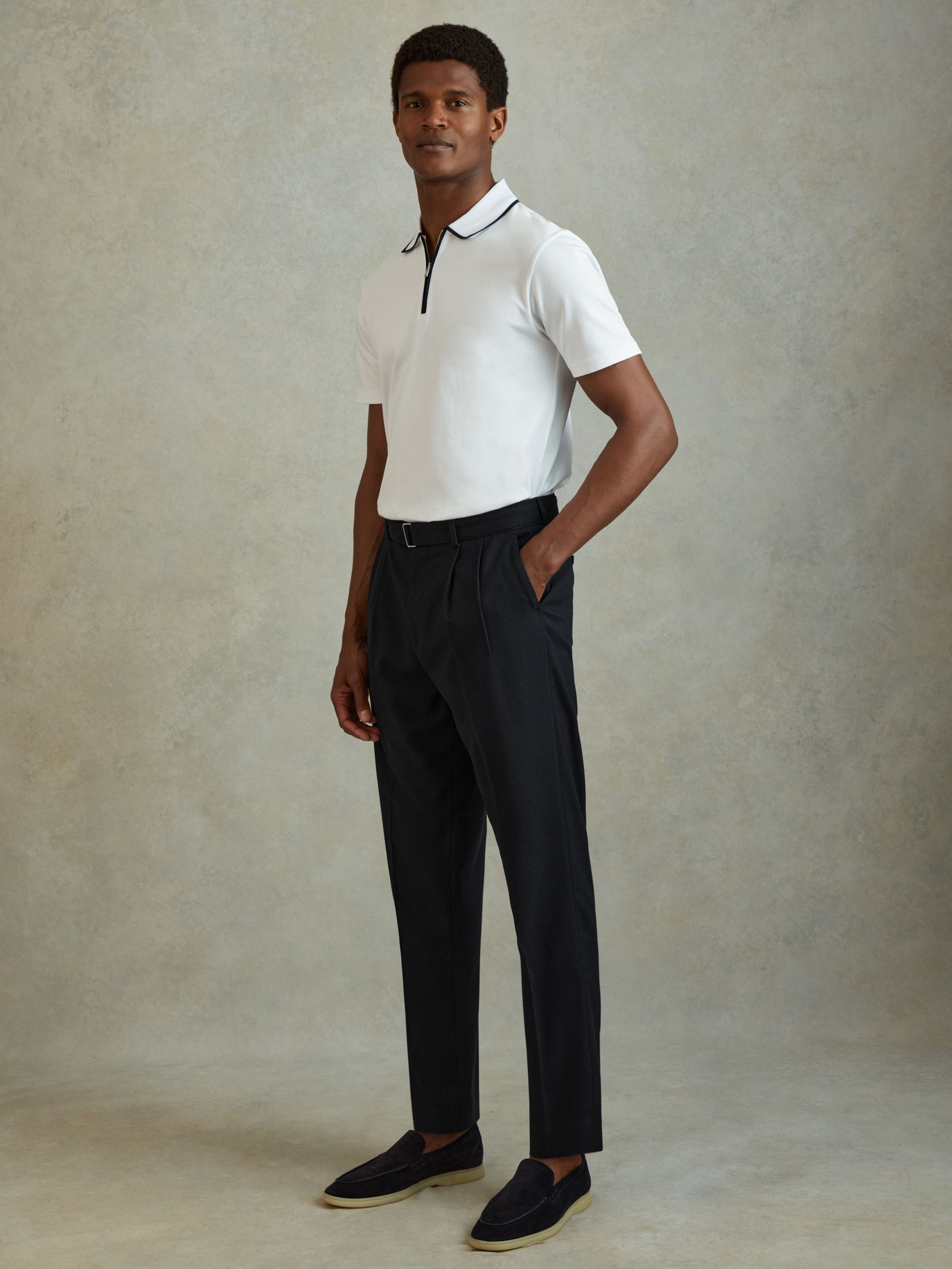 Belted Cropped Trousers in Navy - Image 3 of 6