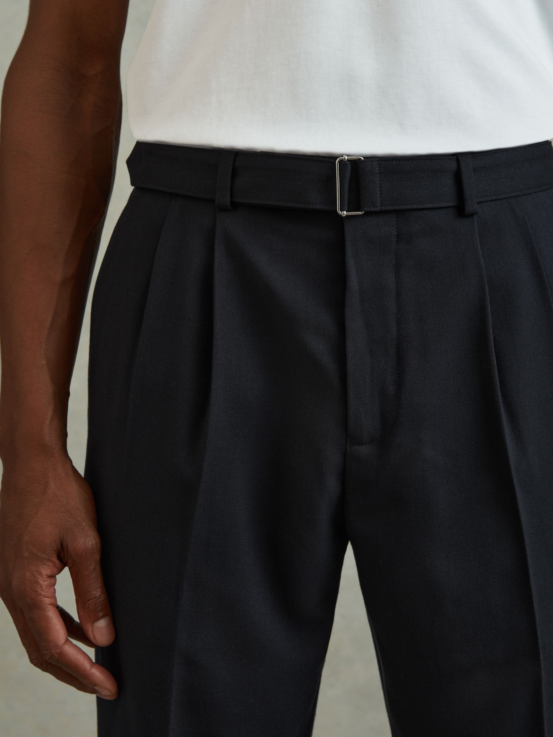 Belted Cropped Trousers in Navy - Image 4 of 6