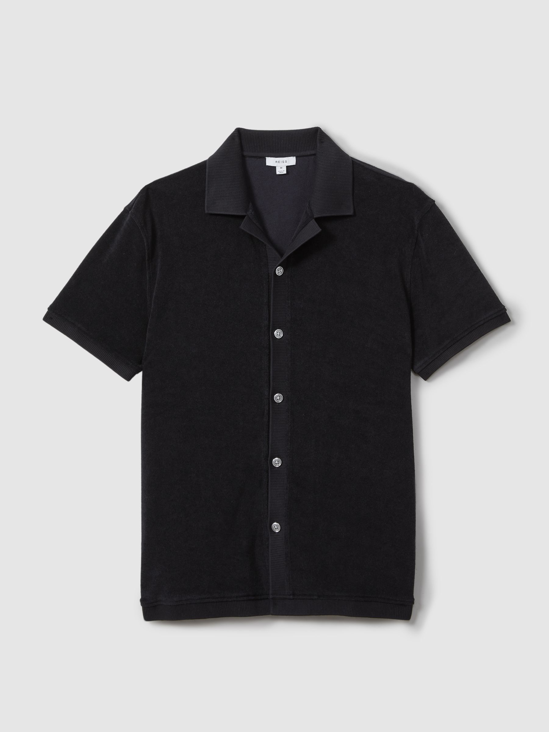 Towelling Cuban Collar Shirt in Navy - Image 2 of 5
