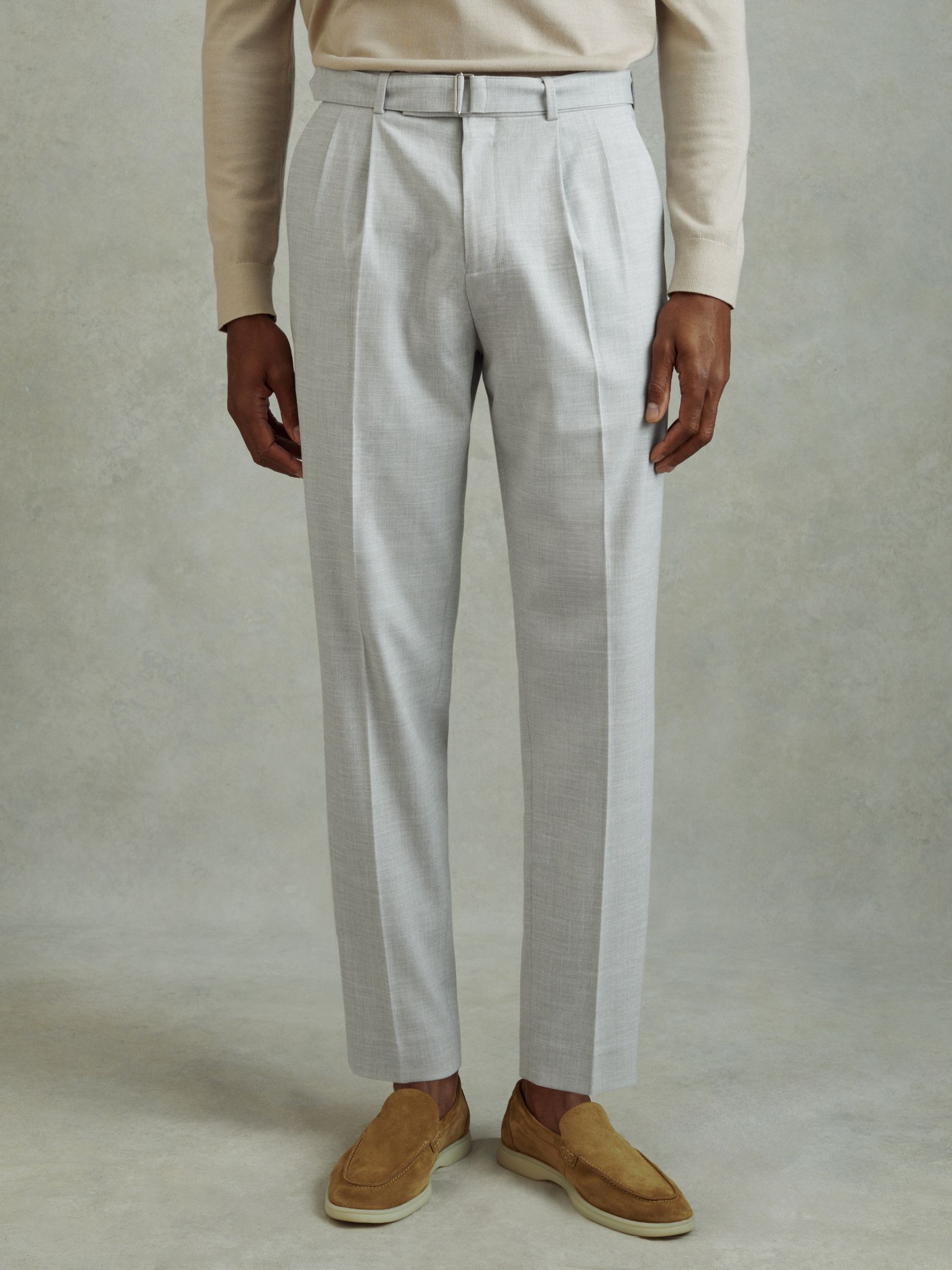 Belted Cropped Trousers in Light Grey - Image 1 of 5