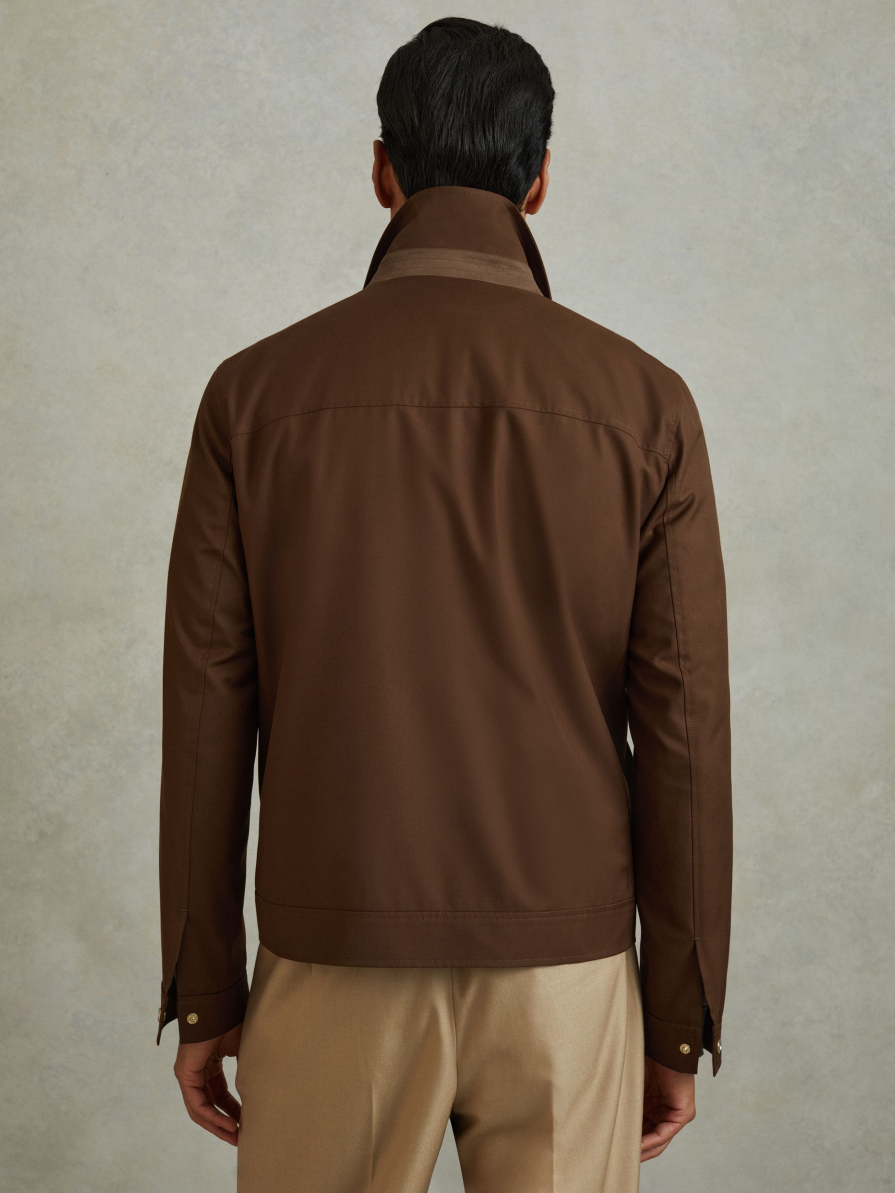 Nylon Zip-Front Jacket in Tobacco Brown - Image 4 of 6