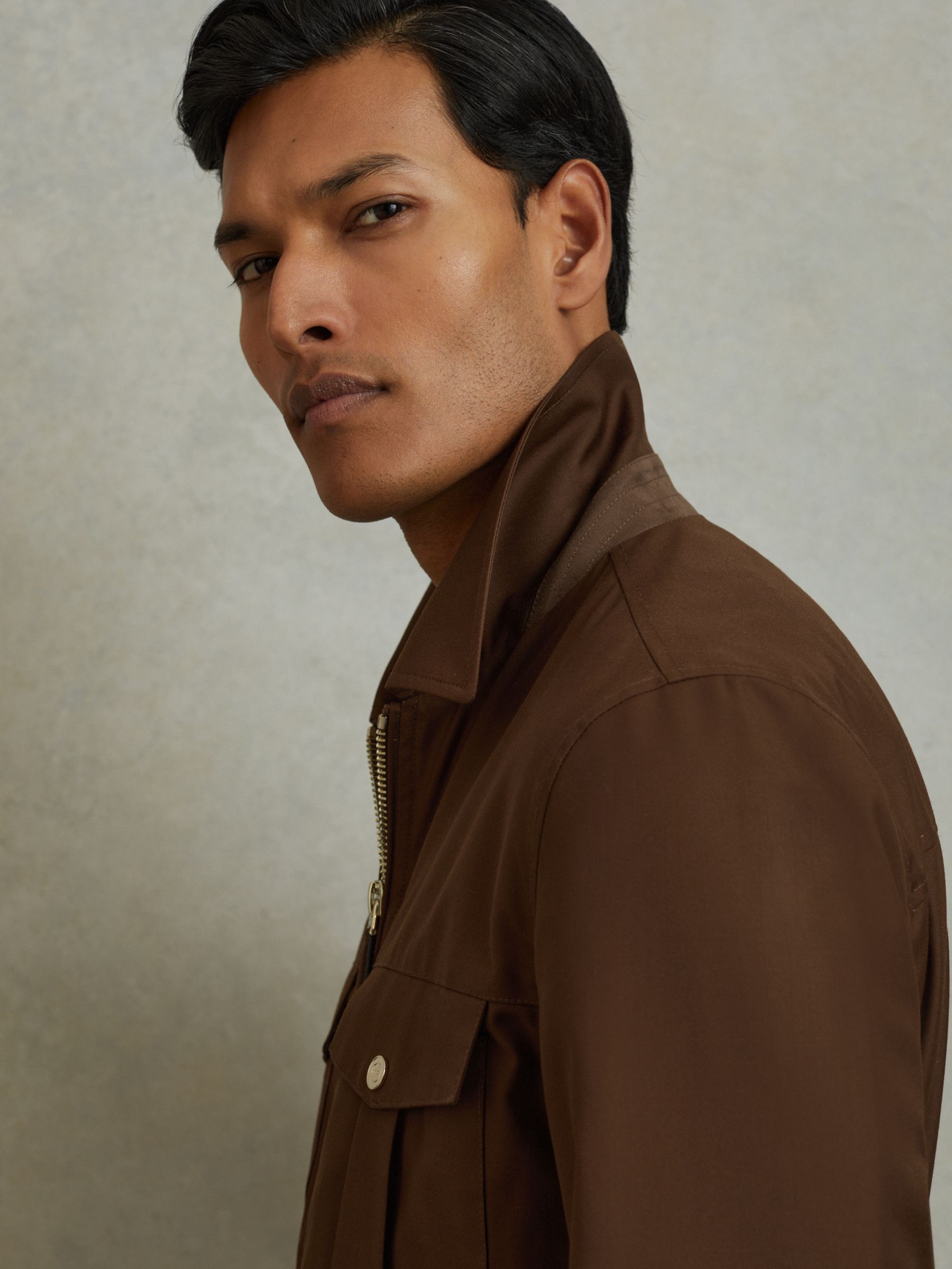Nylon Zip-Front Jacket in Tobacco Brown - Image 5 of 6