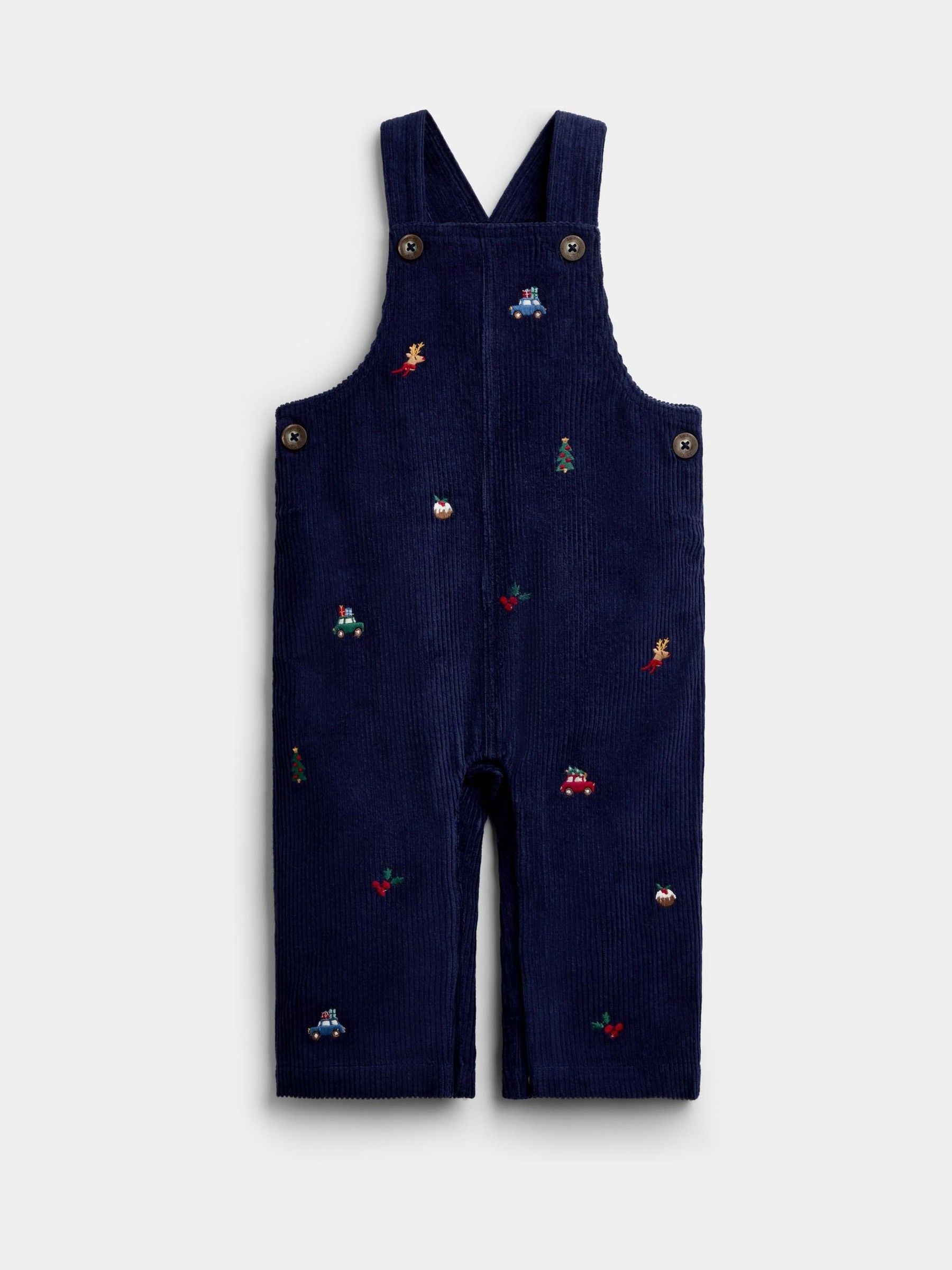 Navy Blue Christmas Embroidered Dungaree & Bodysuit Set - Image 4 of 6