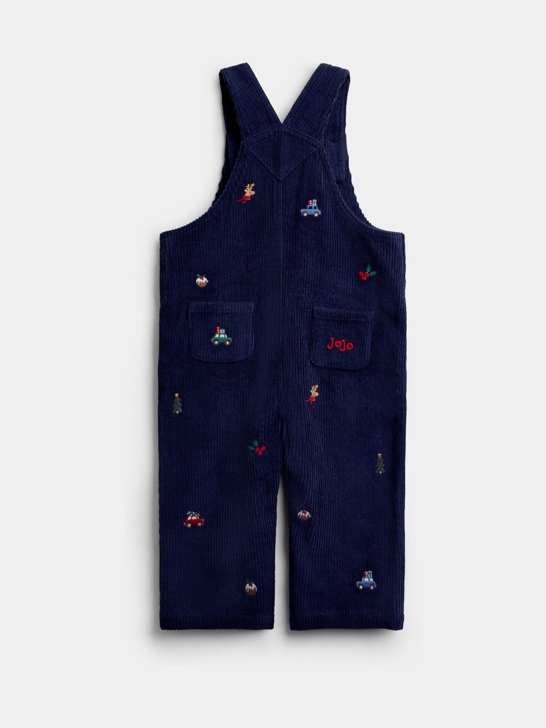 Navy Blue Christmas Embroidered Dungaree & Bodysuit Set - Image 5 of 6