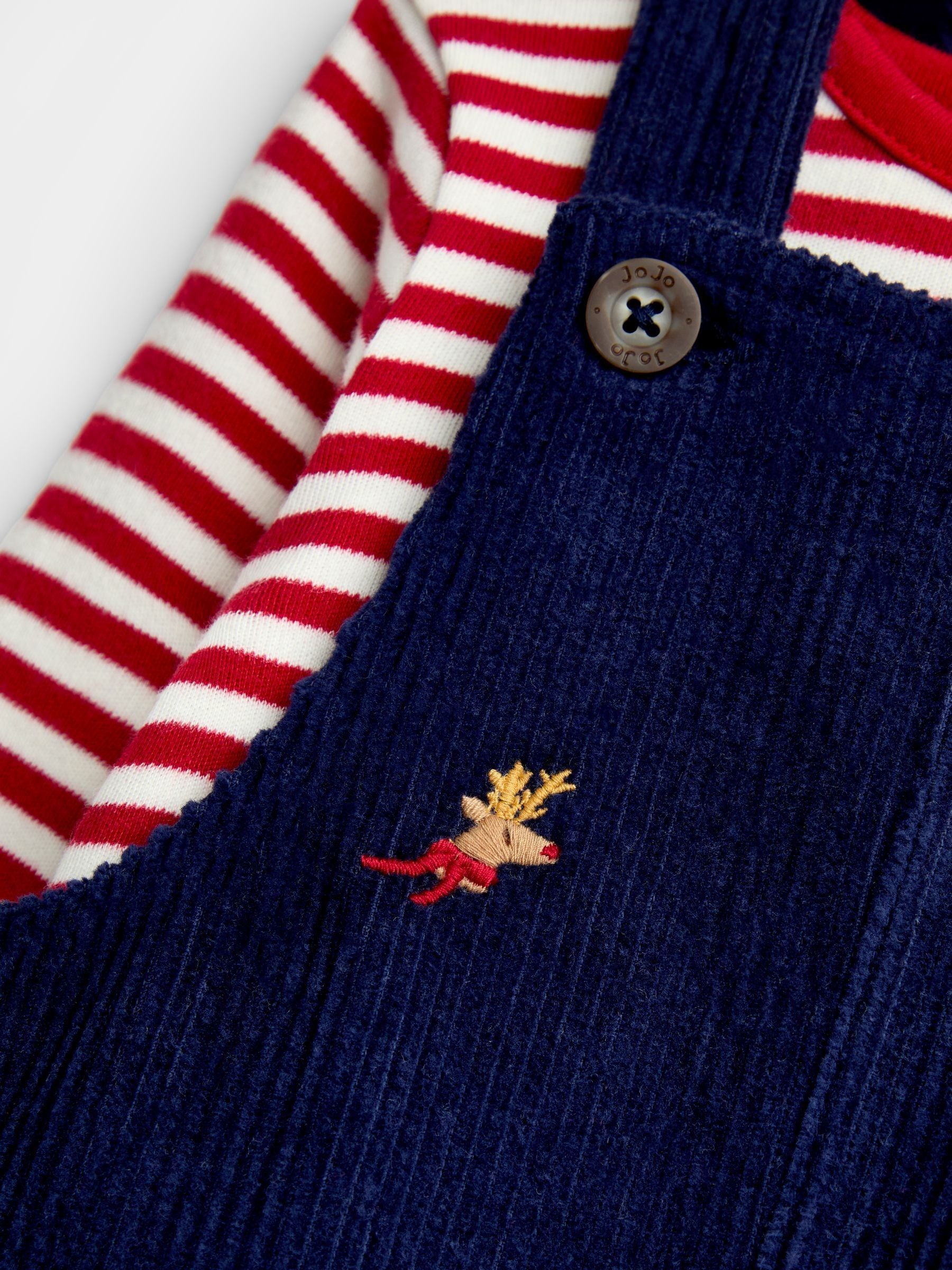 Navy Blue Christmas Embroidered Dungaree & Bodysuit Set - Image 6 of 6 Navy Blue Christmas Embroidered Dungaree & Bodysuit Set - Image 6 of 6