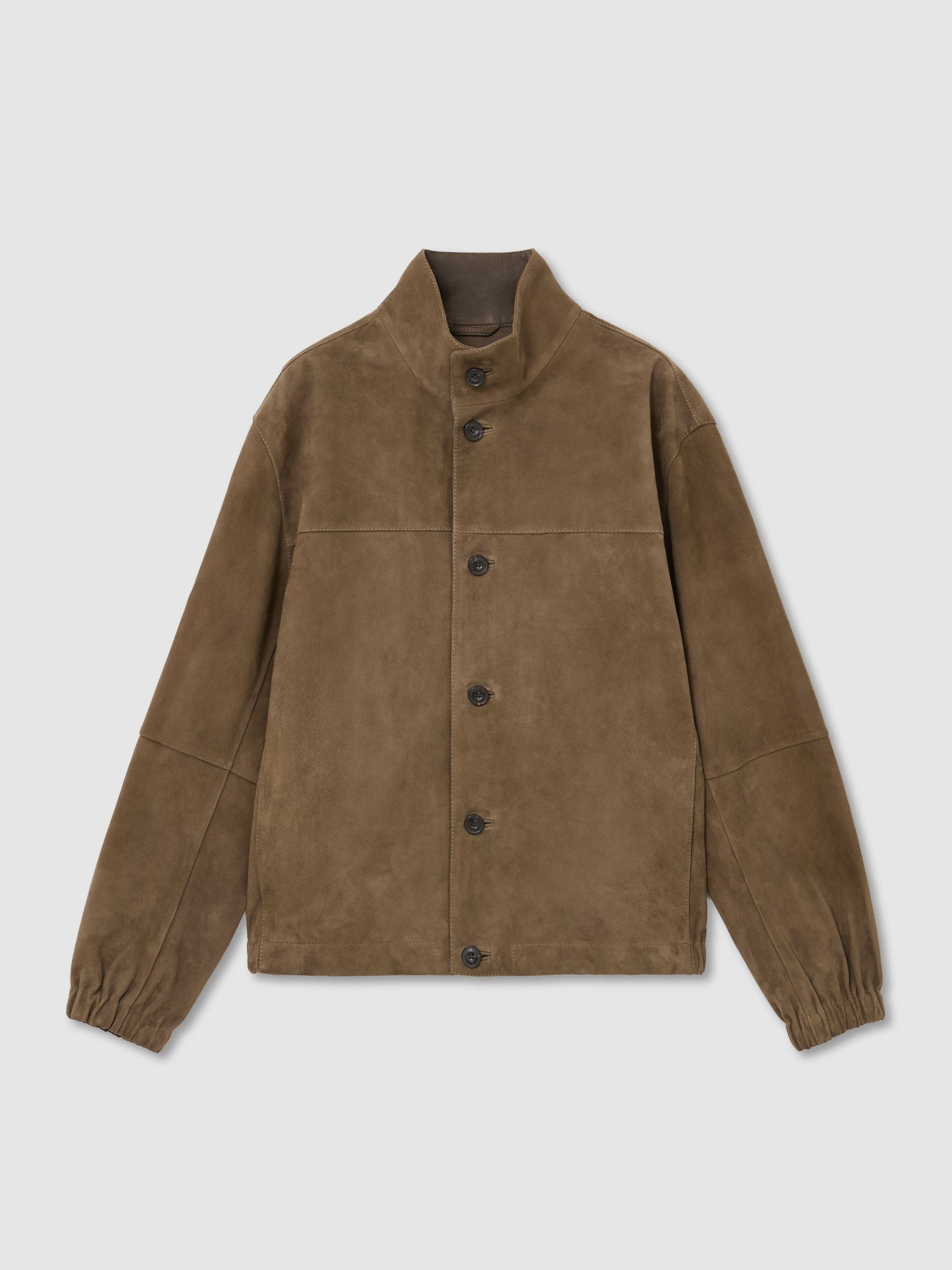 Suede Stand-Collar Button-Through Jacket in Green - Image 2 of 8