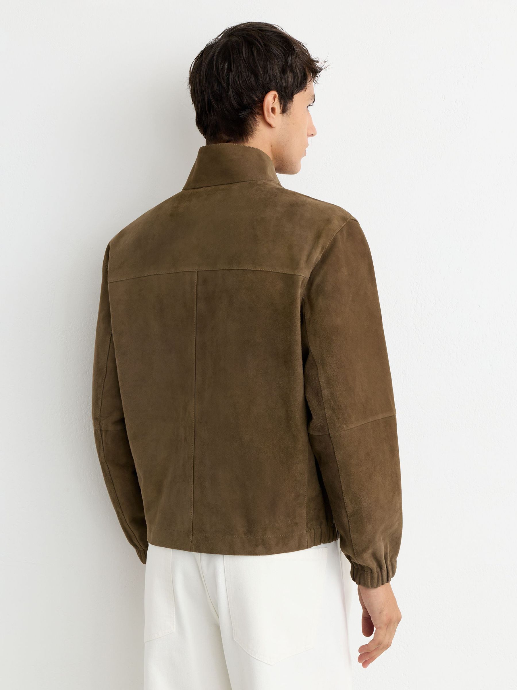 Suede Stand-Collar Button-Through Jacket in Green - Image 6 of 8