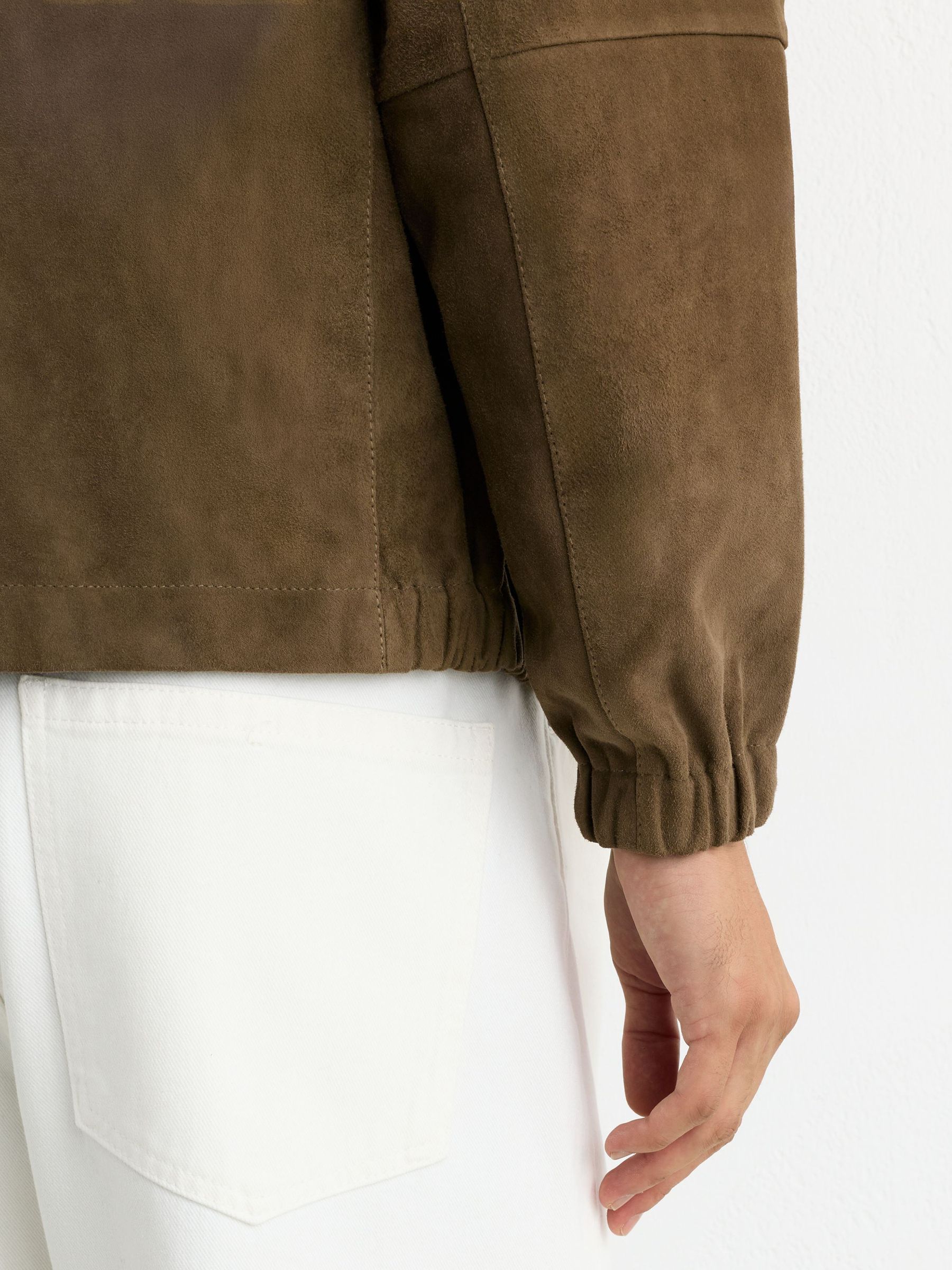 Suede Stand-Collar Button-Through Jacket in Green - Image 7 of 8