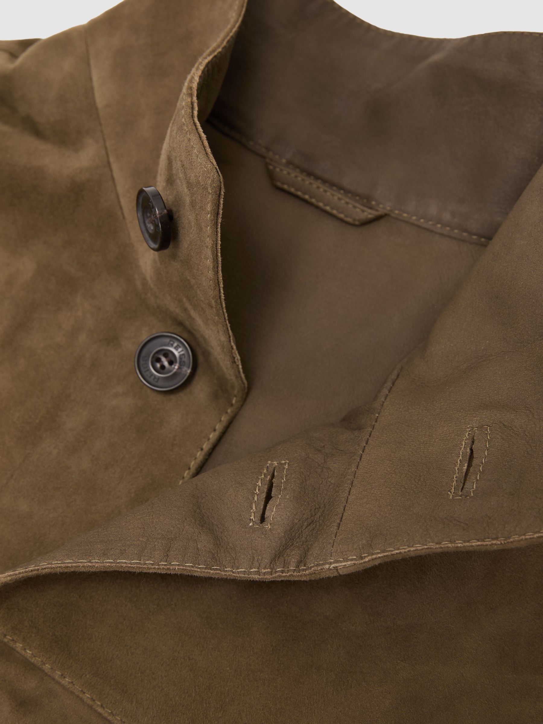 Suede Stand-Collar Button-Through Jacket in Green - Image 8 of 8