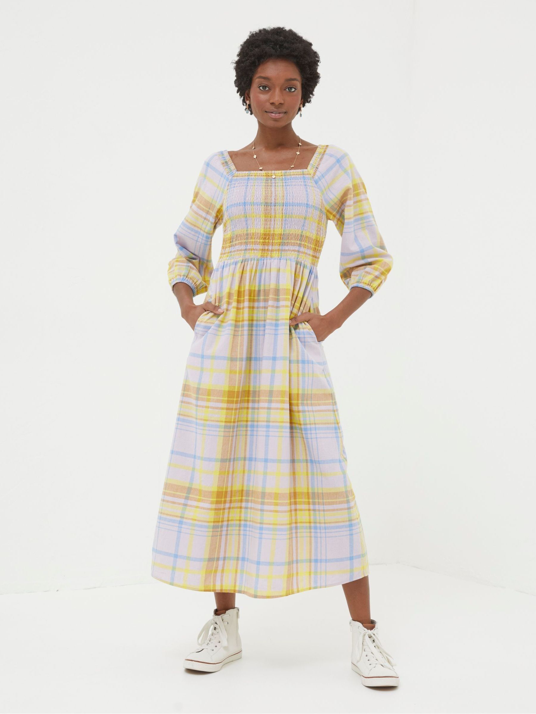 Adele Yellow Midi Dress With Linen - Image 1 of 5