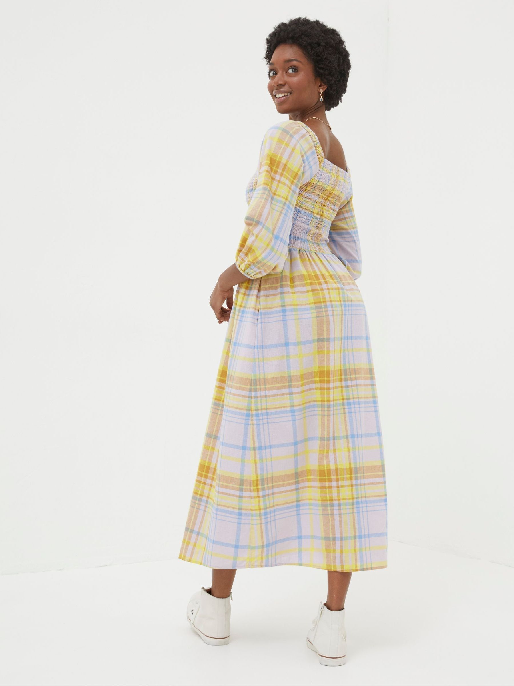 Adele Yellow Midi Dress With Linen - Image 2 of 5
