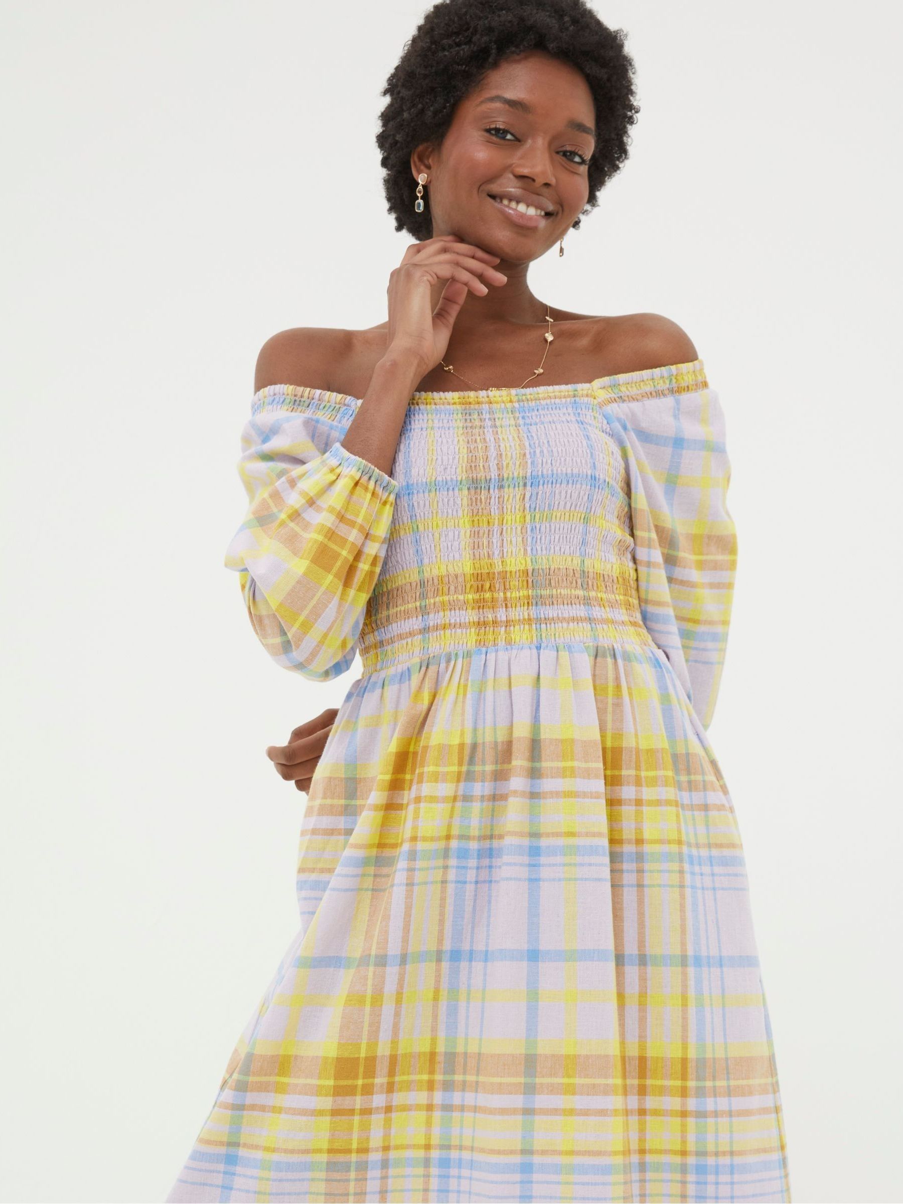 Adele Yellow Midi Dress With Linen - Image 3 of 5