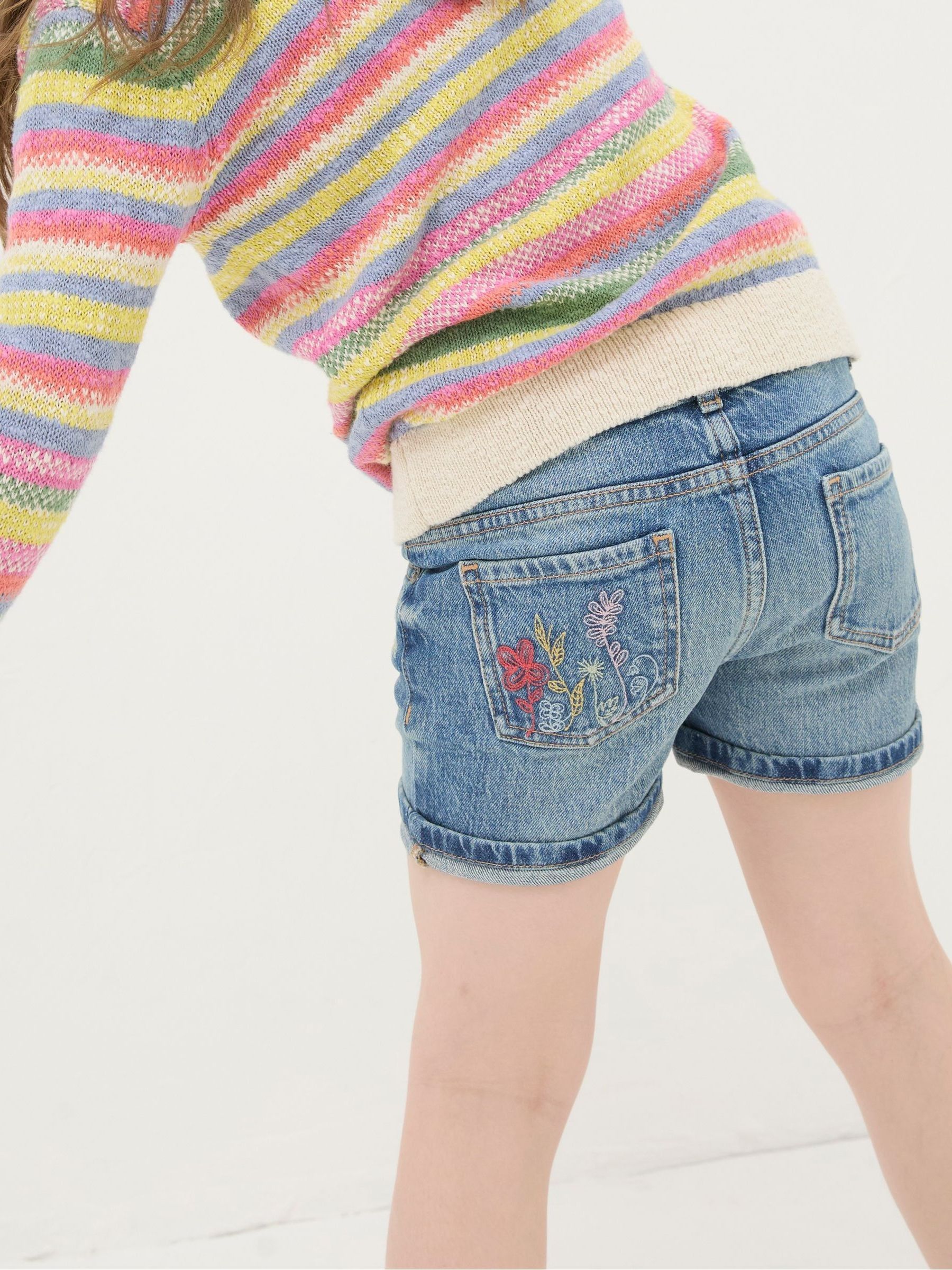 Blue Floral Denim Shorts - Image 2 of 3