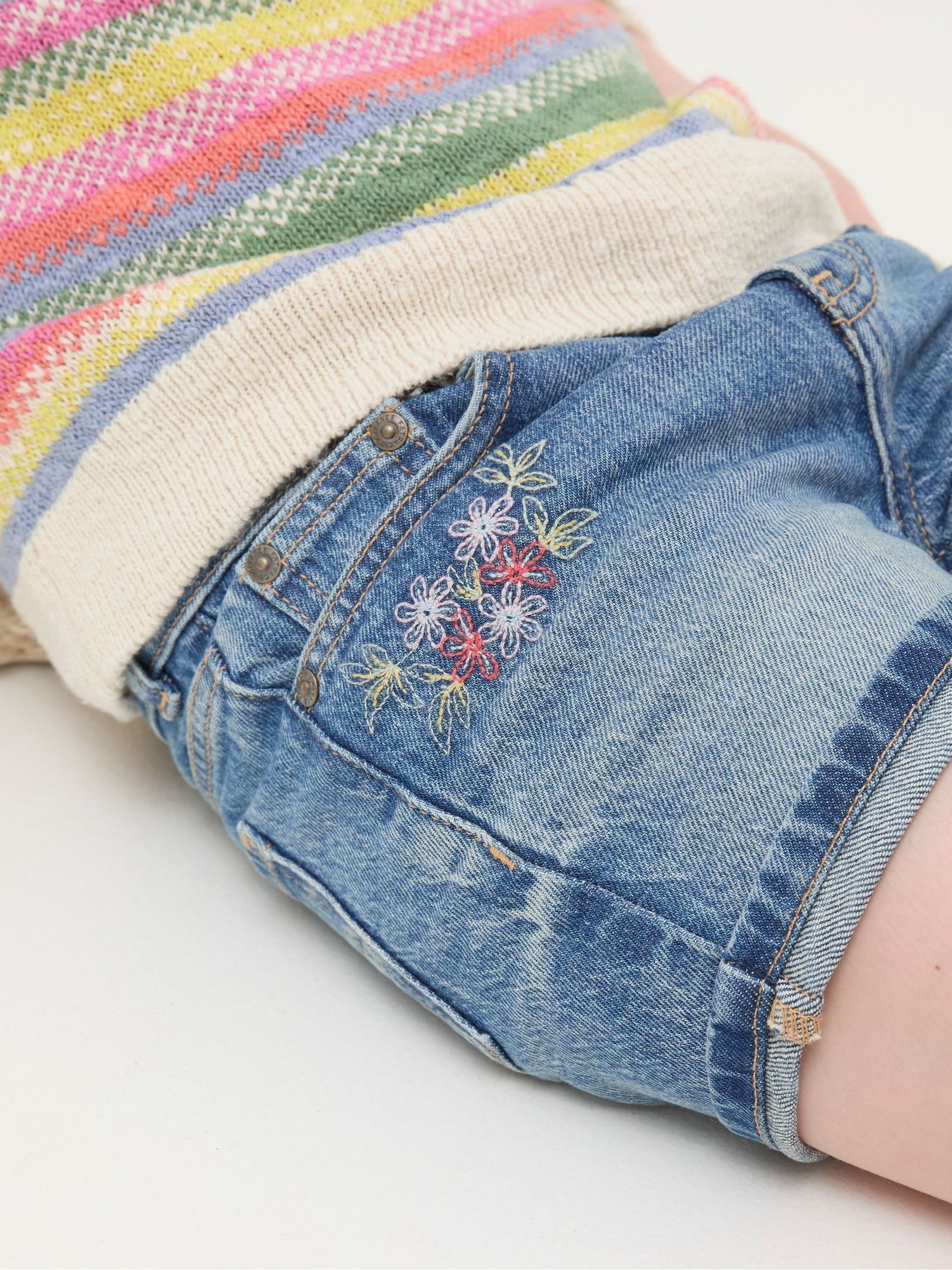 Blue Floral Denim Shorts - Image 3 of 3