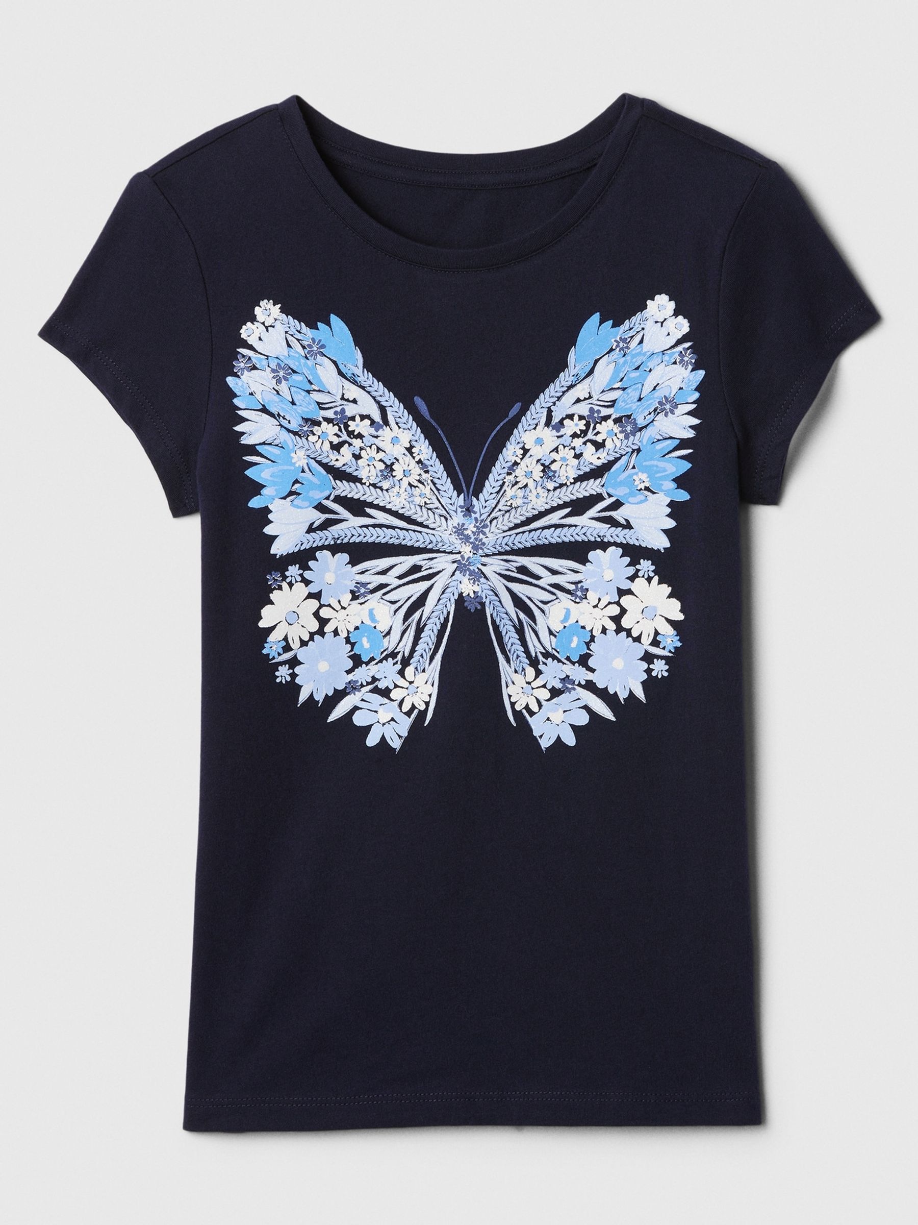 Navy Blue Butterfly Graphic Short Sleeve Crew Neck T-Shirt (4-13yrs) - Image 1 of 1