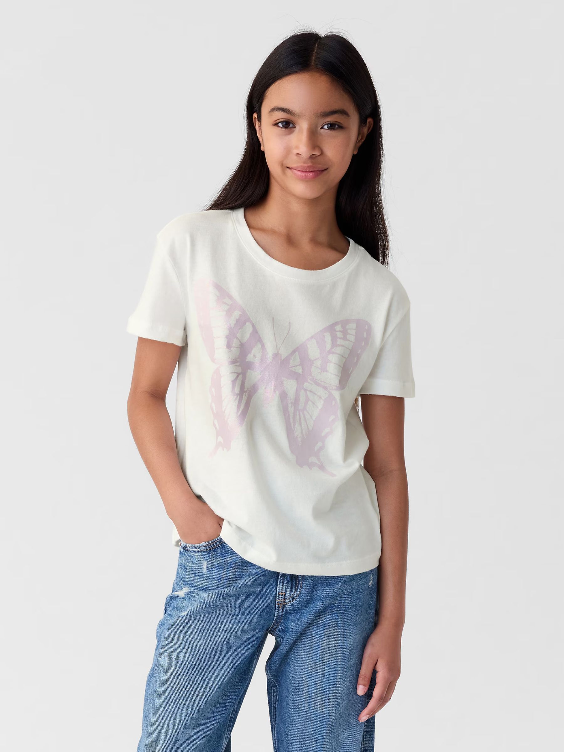 White Butterfly Graphic Short Sleeve Crew Neck T-Shirt (4-13yrs) - Image 1 of 4