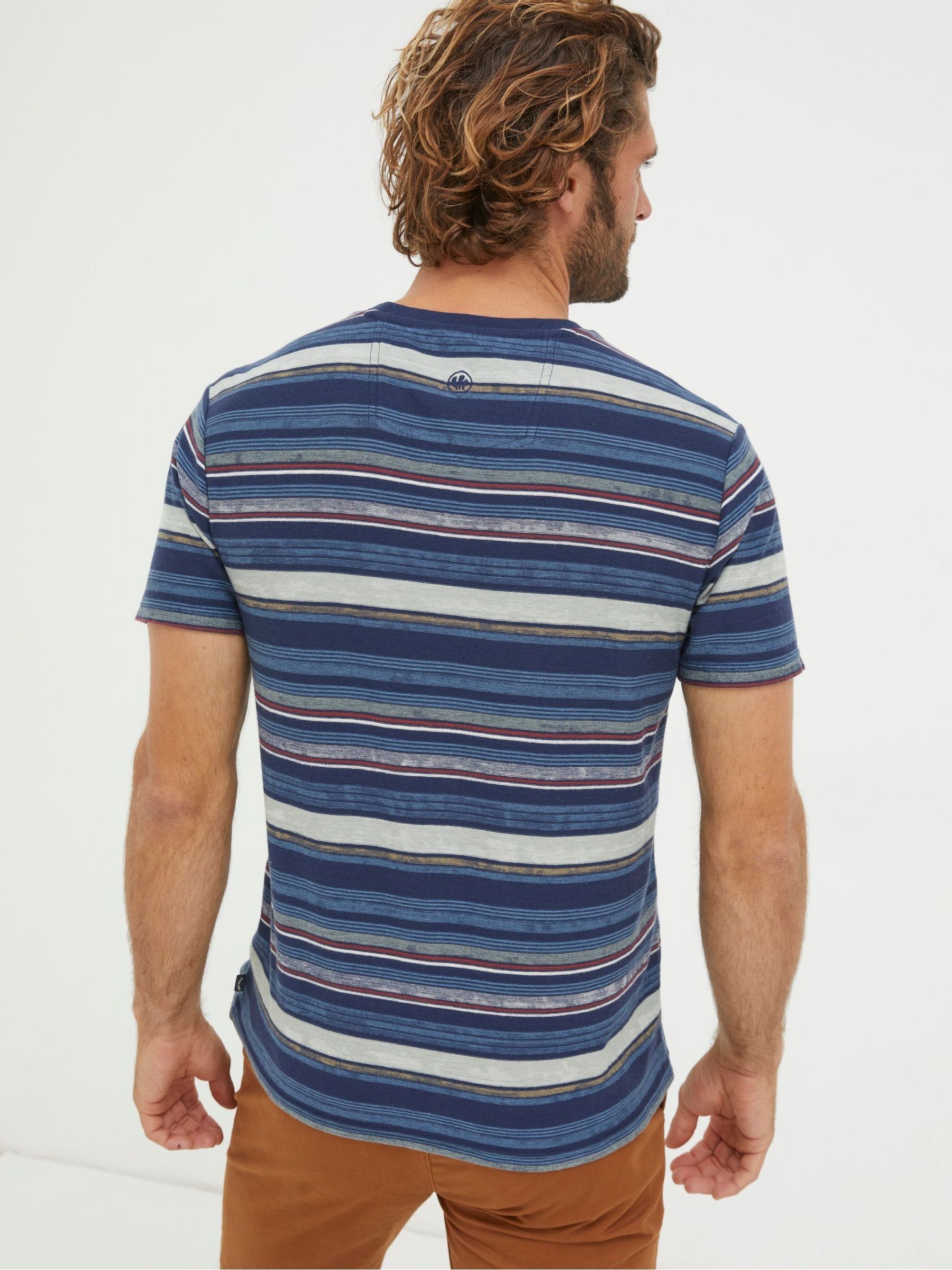 Lewis Blue Textured Stripe Block T Shirt