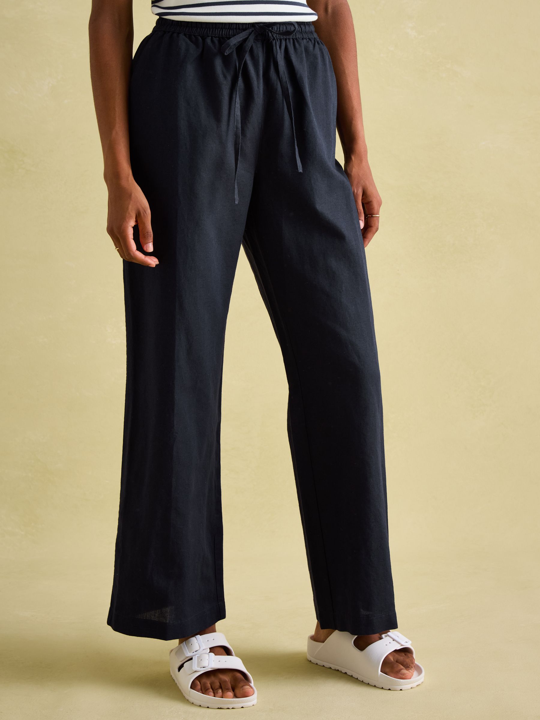 Navy Blue Linen Blend Trousers - Image 1 of 5
