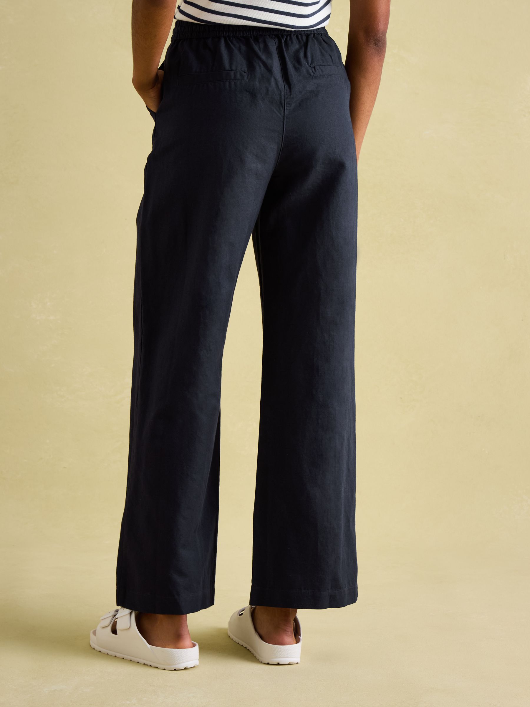 Navy Blue Linen Blend Trousers - Image 2 of 5