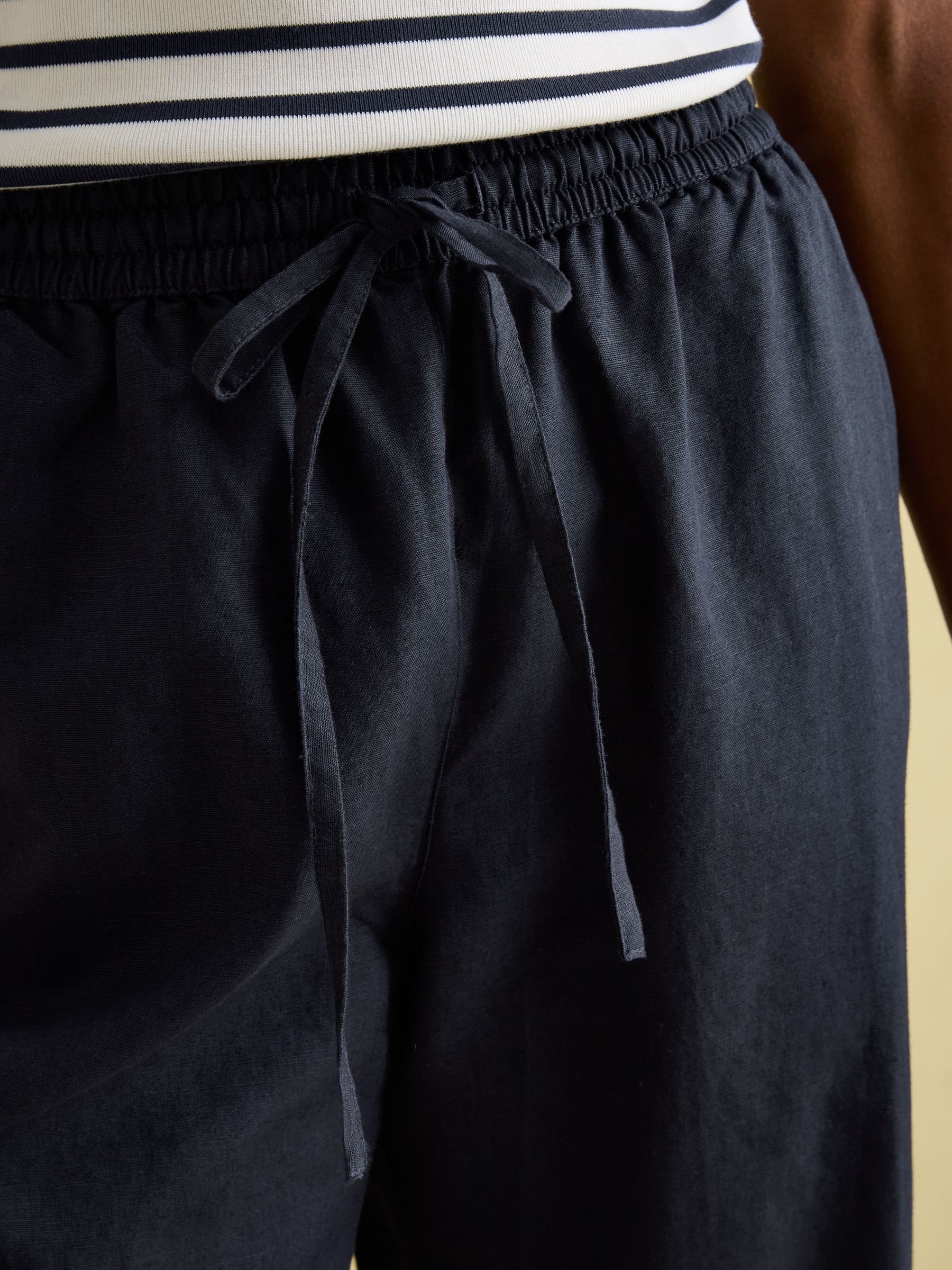 Navy Blue Linen Blend Trousers - Image 4 of 5