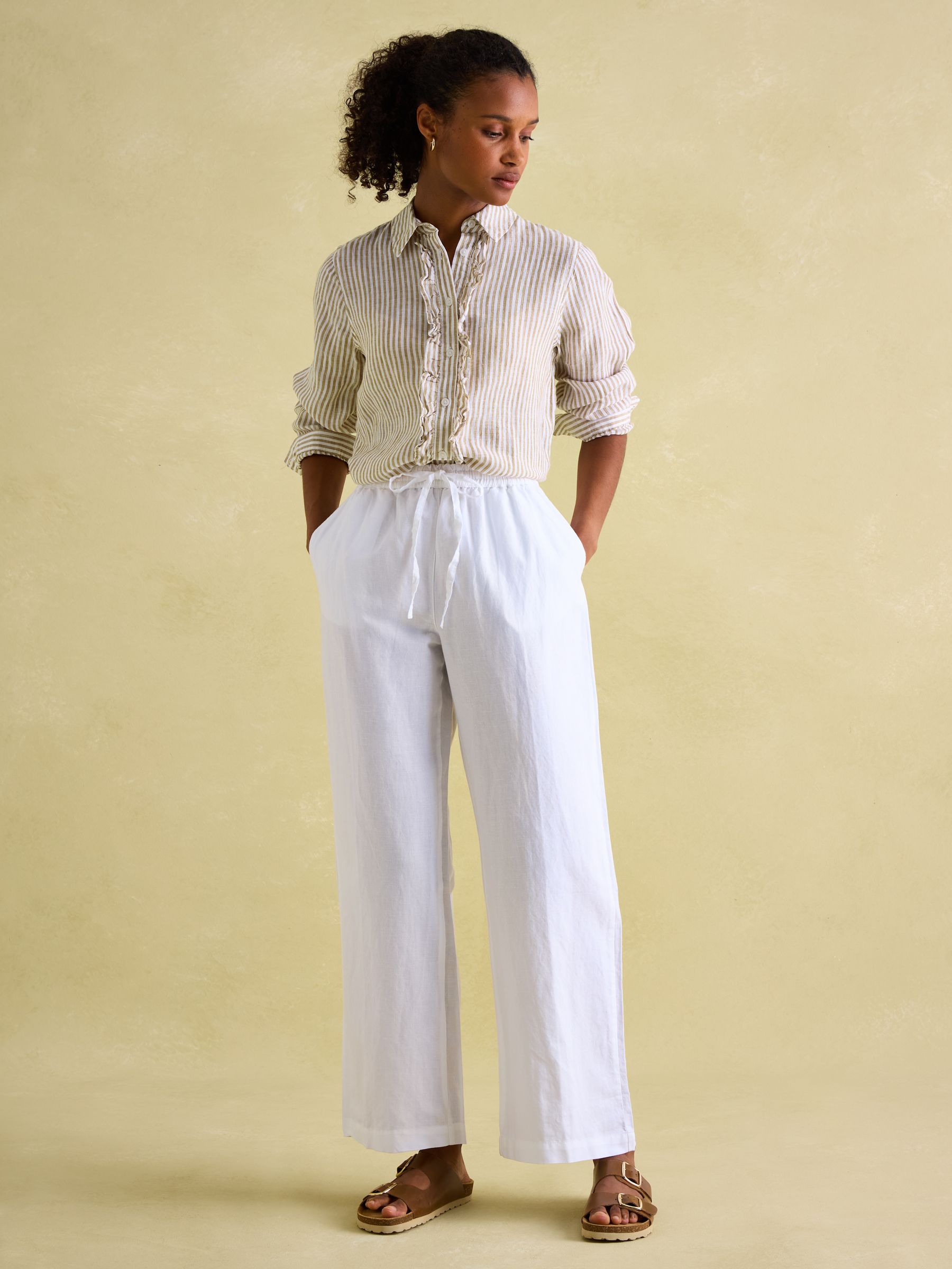 Linen Blend White Trousers - Image 3 of 6