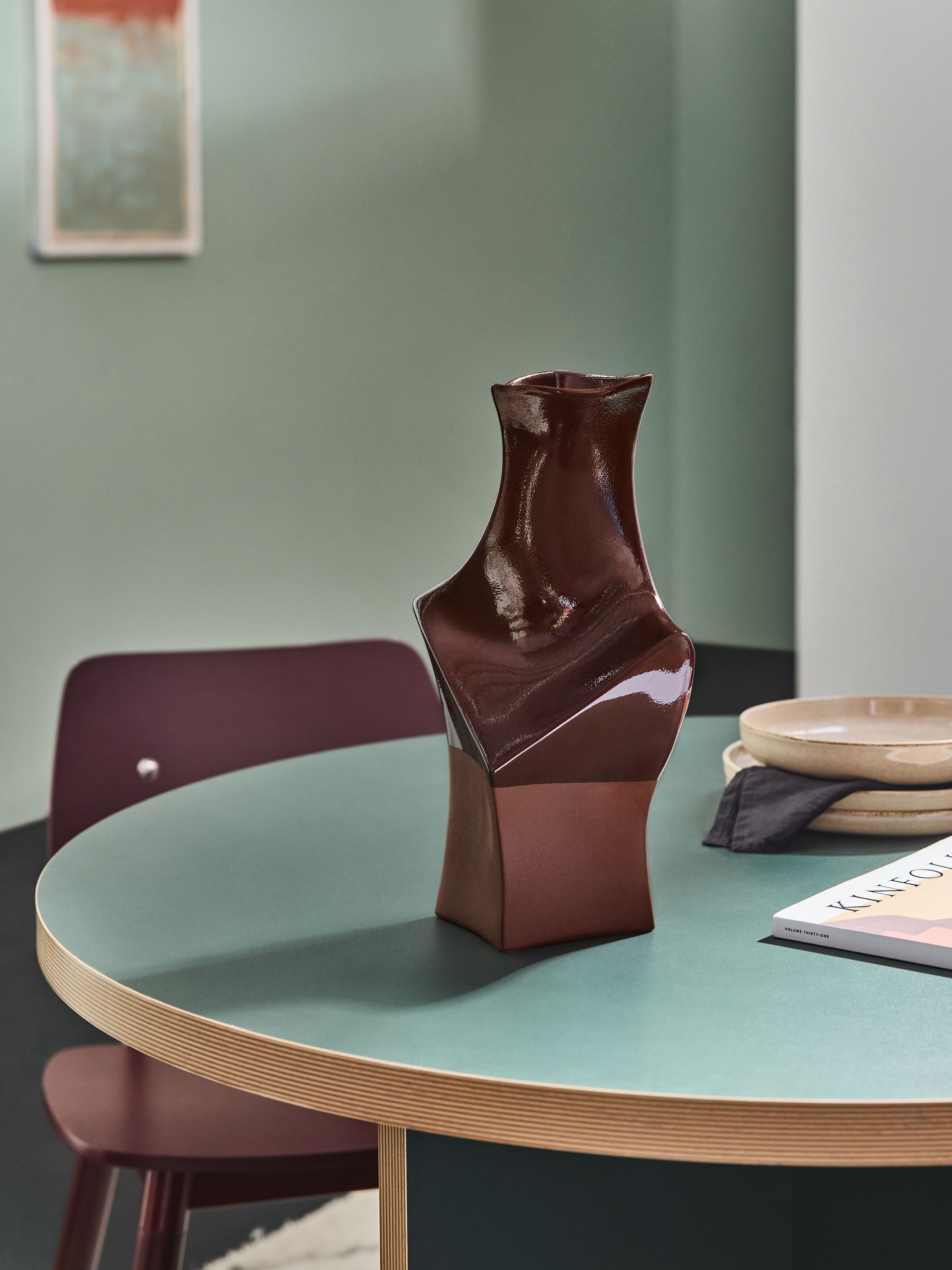 Chaya Sculptural Vase in Dark Red - Image 1 of 3