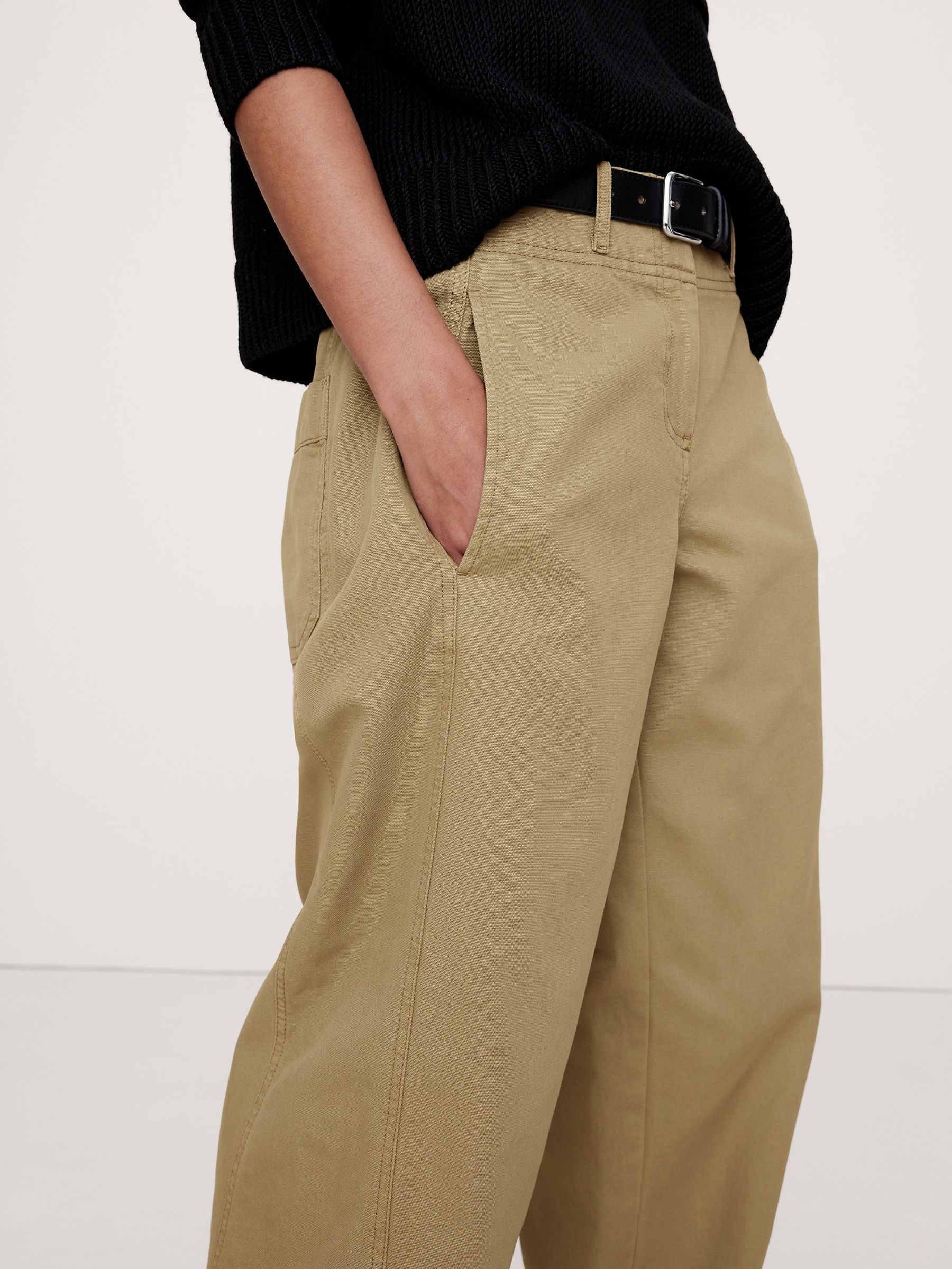 Banana Republic Neutral Mid-Rise Barrel-Leg Utility Trousers - Image 3 of 4