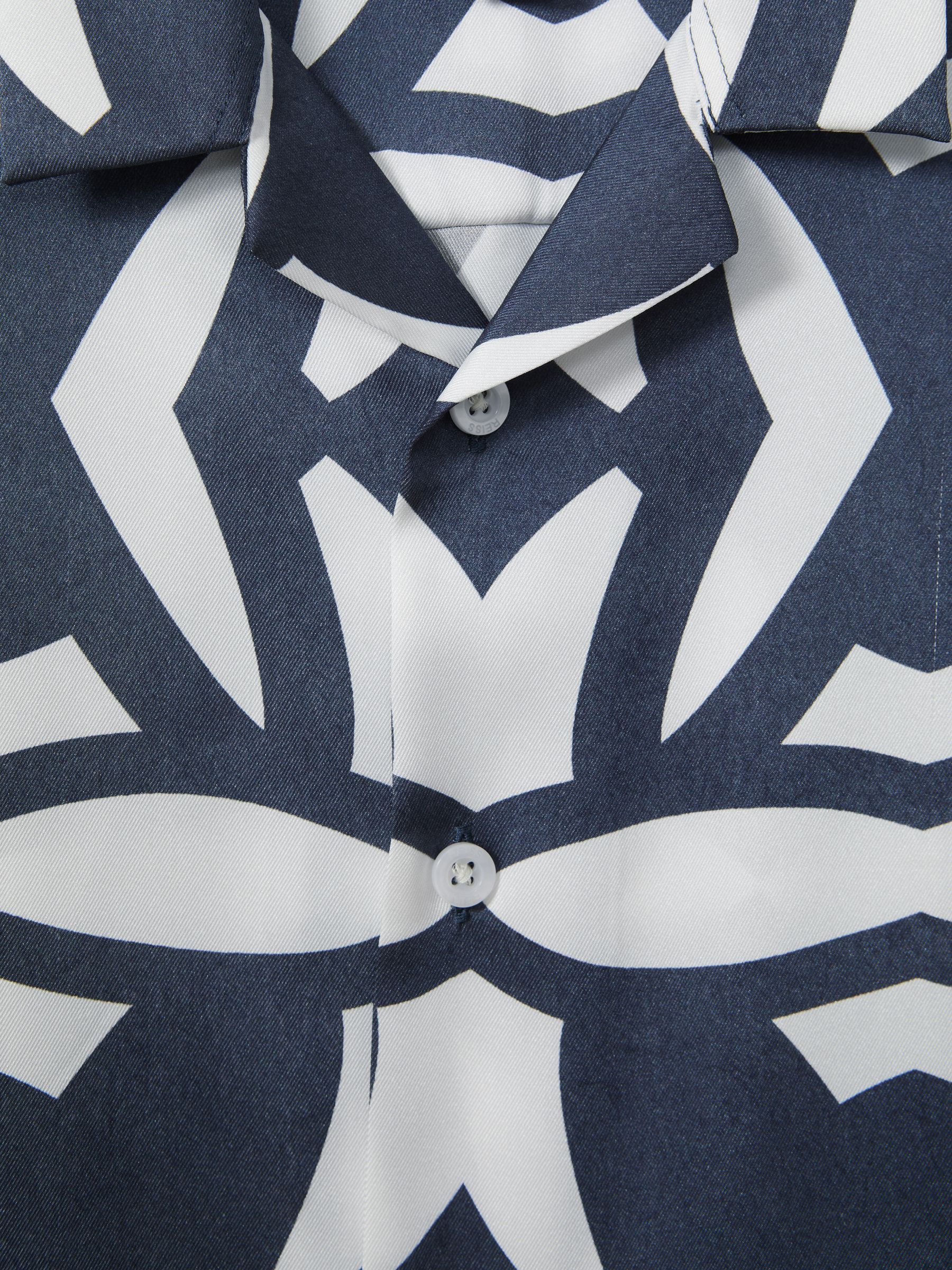 3-9 yrs Printed Cuban Collar Shirt in Airforce Blue/White - Image 4 of 4