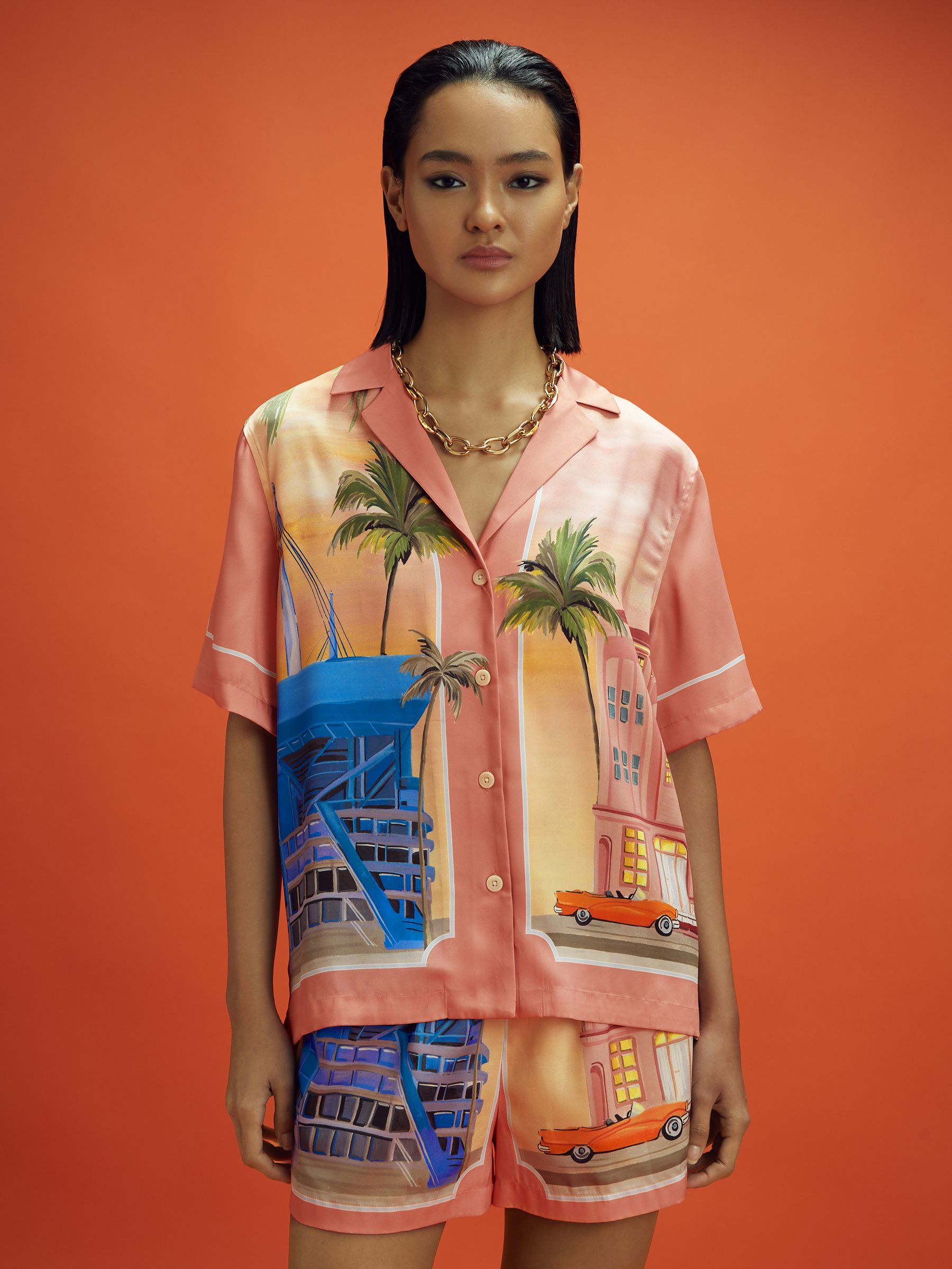 McLaren F1 Miami Exclusive Cuban Collar Shirt in Pink Multi - Image 1 of 8